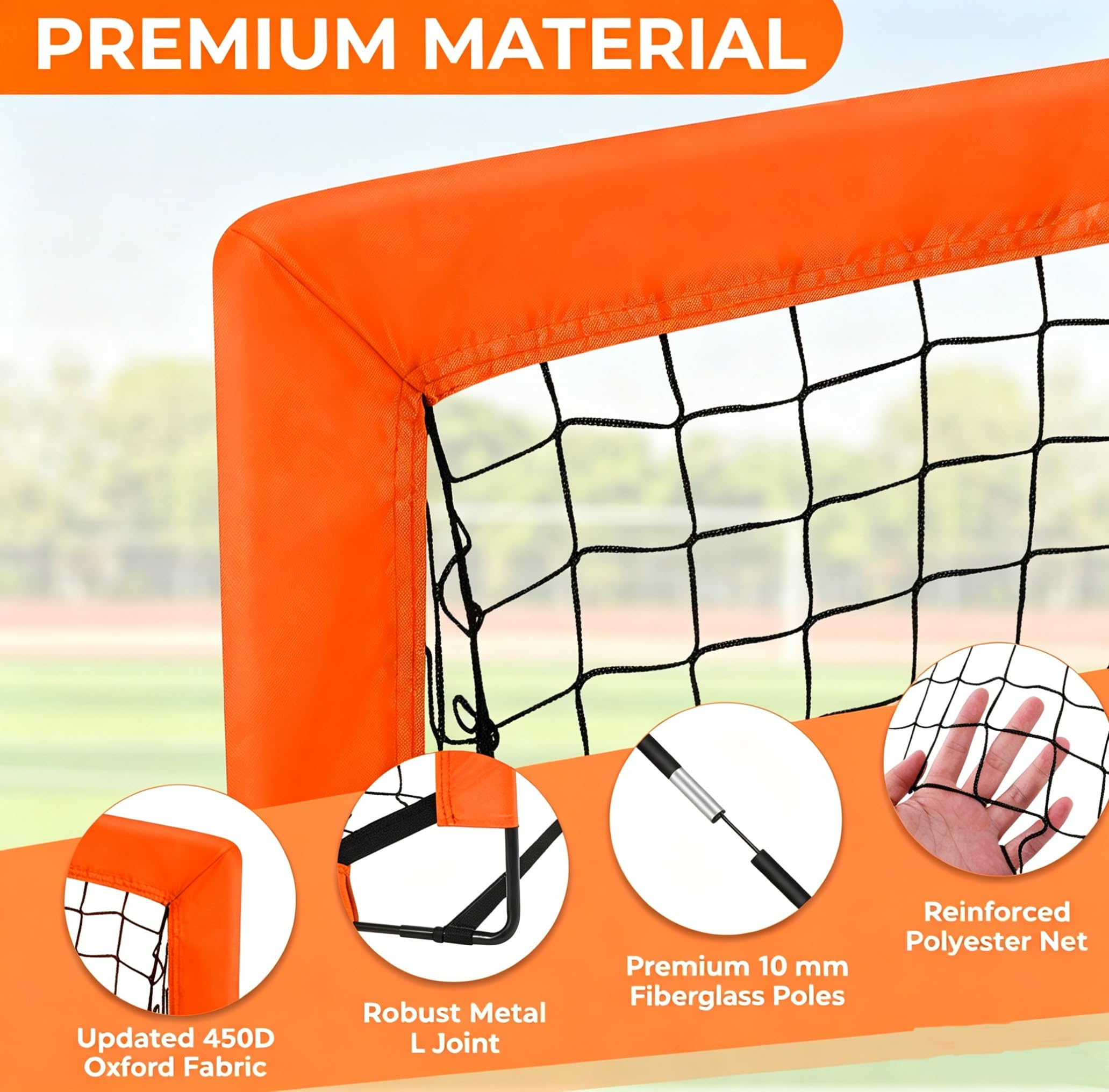 Topdot Porta da calcio per bambini, 2 in 1, pieghevole, per allenamento in cortile e giochi sportivi all'aria aperta, arancione, 150 × 120 cm