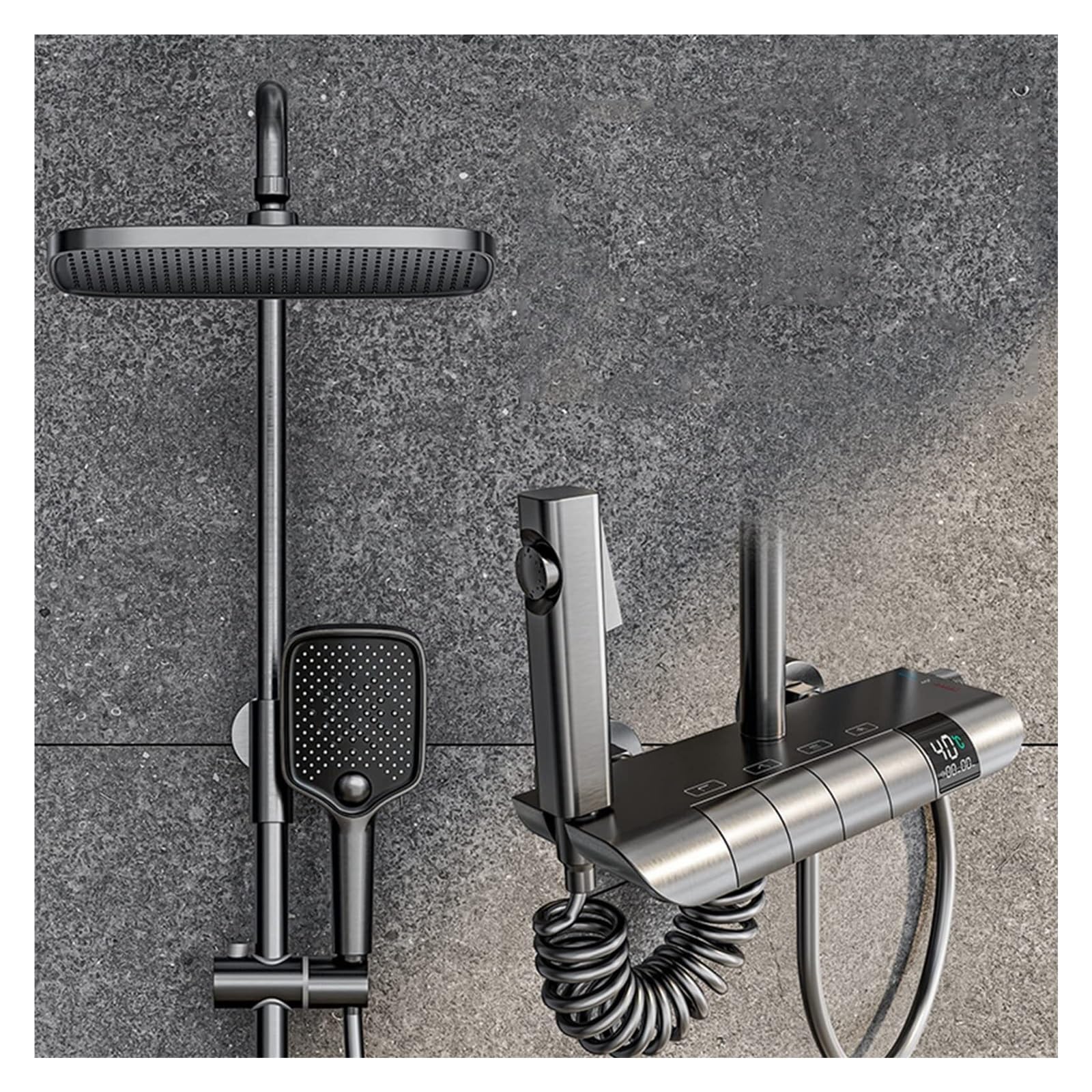 Blekwetaat Nero Shower Head Shower Faucet Set Exposed Shower System Temperature Digital Display Mixer Shower Fixture Combo Set With Rain Shower Head