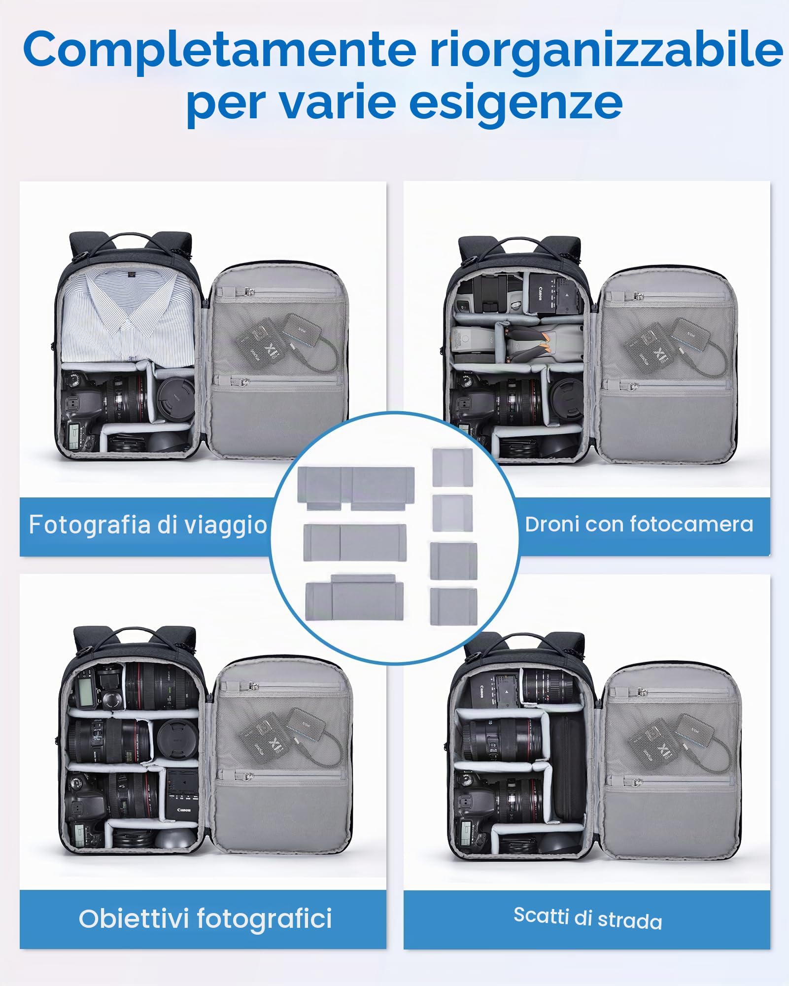 bagsmart Zaino per fotocamera, DSLR SLR piccola, compatibile con fotografi, tracolla 2 in 1, adatto per iPad da 12,9", per Sony, Canon, Nikon