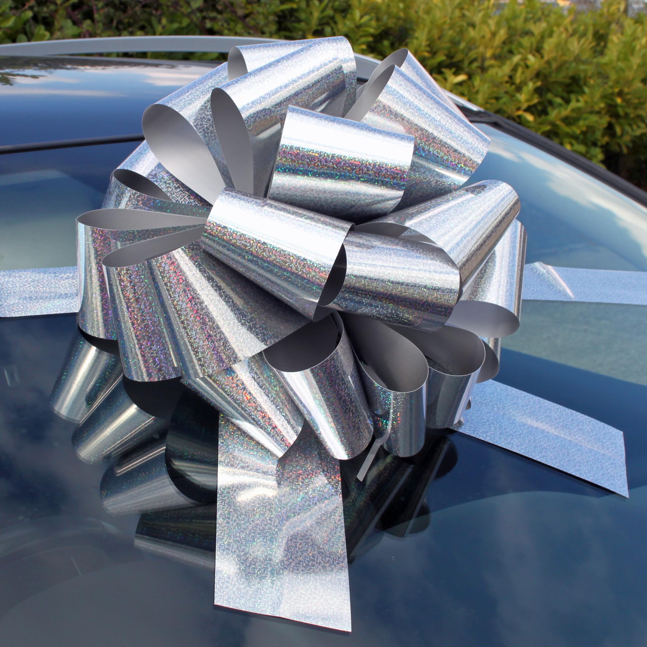 Hampabox Silver Big Bow For New Cars, Bikes, Large Birthday (40Cm Diameter + 6 Metres Of Ribbon)