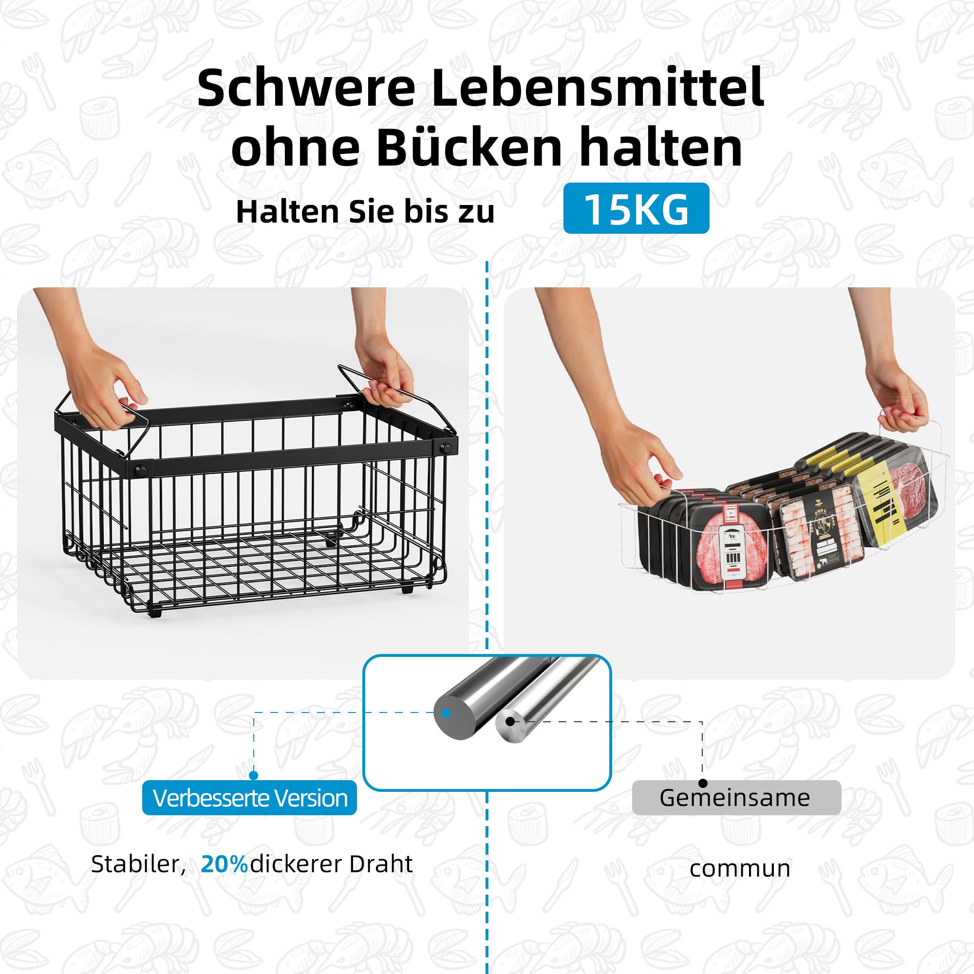 Gefriertruhe Korb Stapelbar Gefrierschrank Organizer Stapelkörbe Schwarz 38.5x30.7x78 cm