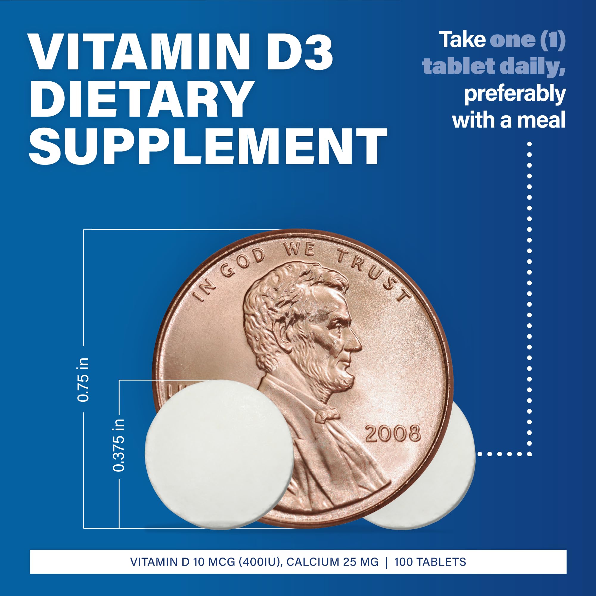 MAJOR Vitamin D3 10mcg (400 IU) - Contains 25mg of Calcium - Dietary Supplement - 100 Tablets (1 Pack) — Amazon image 3