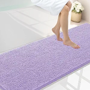 Smiry Luxury Chenille Bathroom Rugs 70x24, Extra Soft and Absorbent Shaggy Bath Mat, Machine Washable, Non-Slip Plush Carpet Runner for Tub, Shower, and Floor, Home Decor Accessories, Purple