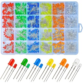 600Pcs 3mm & 5mm LED Diode Assortment Kit - 6 Colors White/Red/Blue/Green/Yellow/Orange Dual-Size Bright Light Emitting Diodes for DIY Electronics, Arduino, Raspberry Pi, and Science Projects