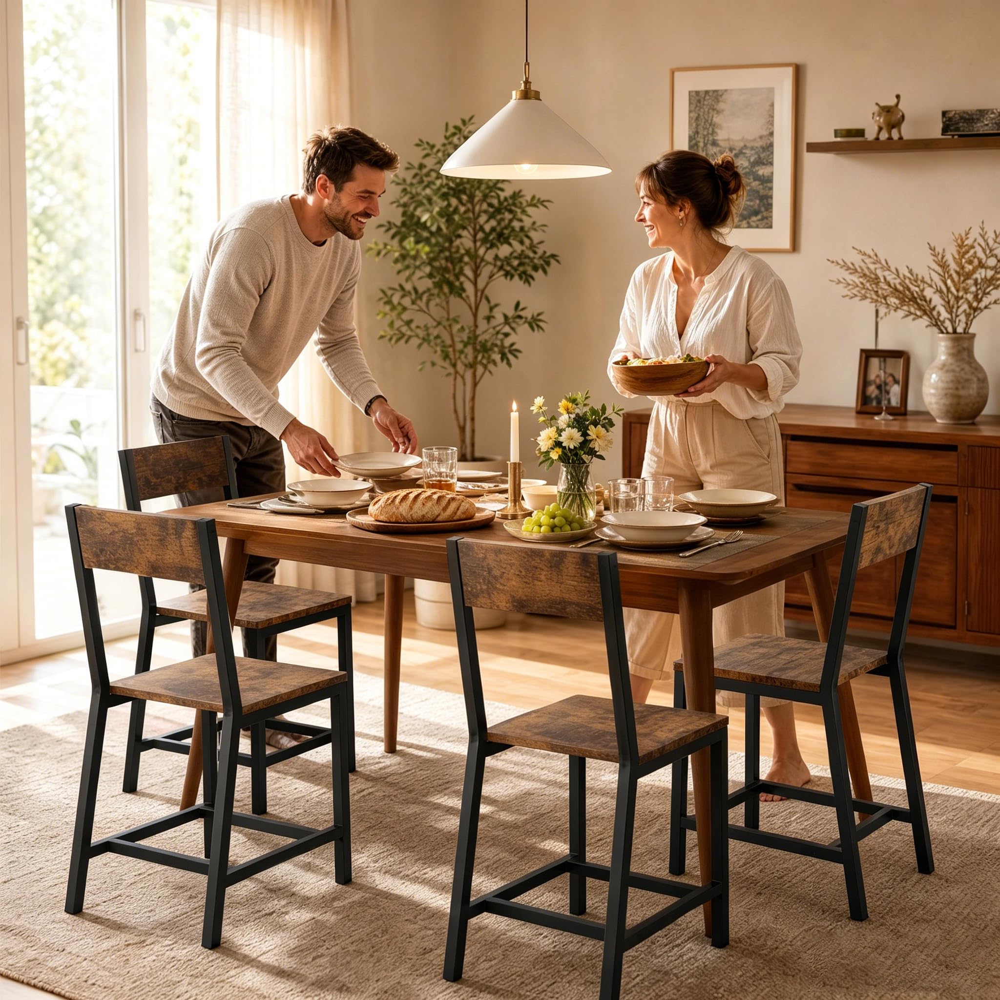 APICIZON Set di 4 sedie da pranzo in stile vintage, ergonomiche, telaio in metallo stabile con portata di 150 kg, sedie da cucina senza braccioli, per sala da pranzo e soggiorno