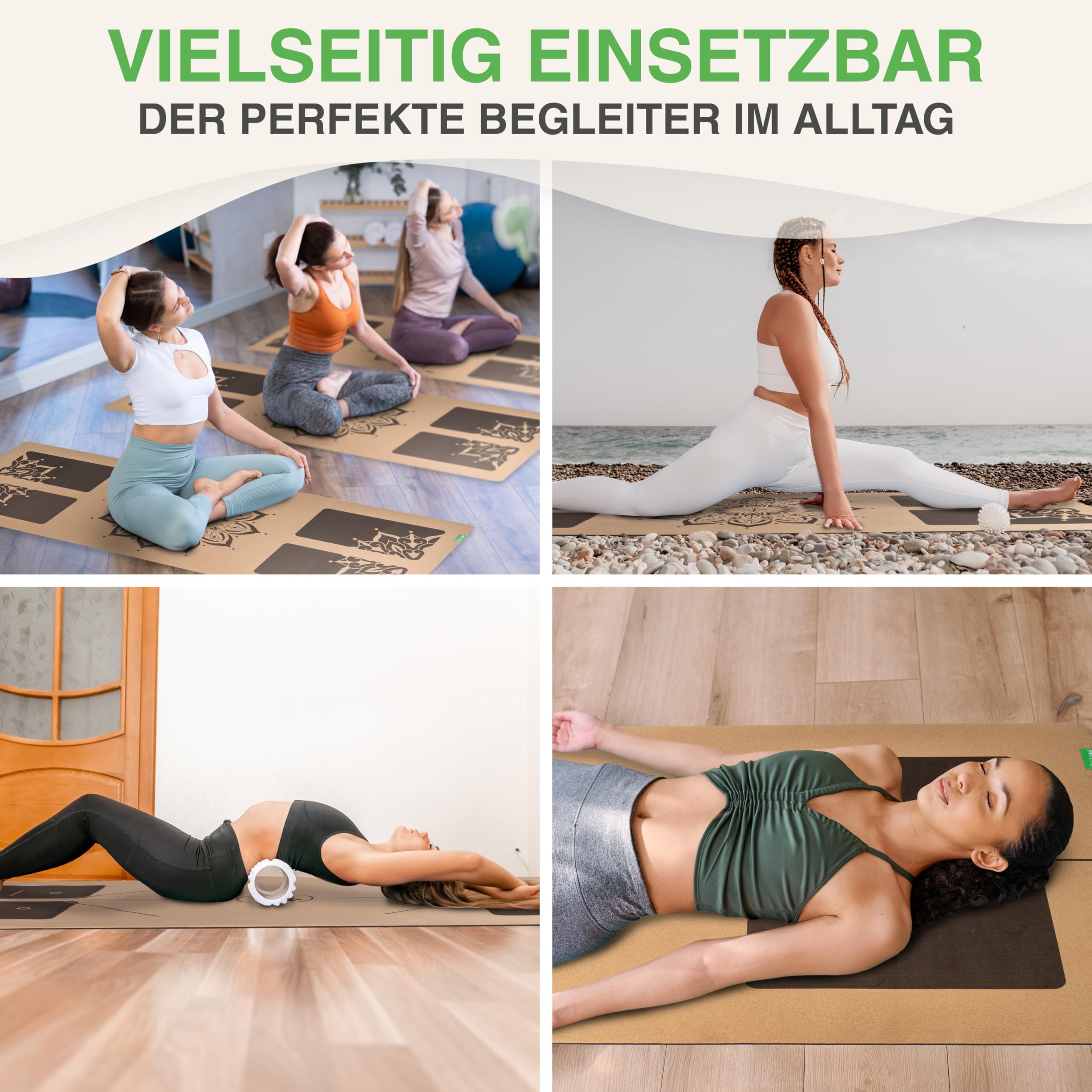 BACKLAXX ® Yogamatte Kork XXL [50% mehr Fläche] mit Naturkautschuk | Yoga-Matte rutschfest | nachhaltige Yogamatten | Fitnessmatte mit Anti-Rutsch-Zonen | inkl. Tragegurt