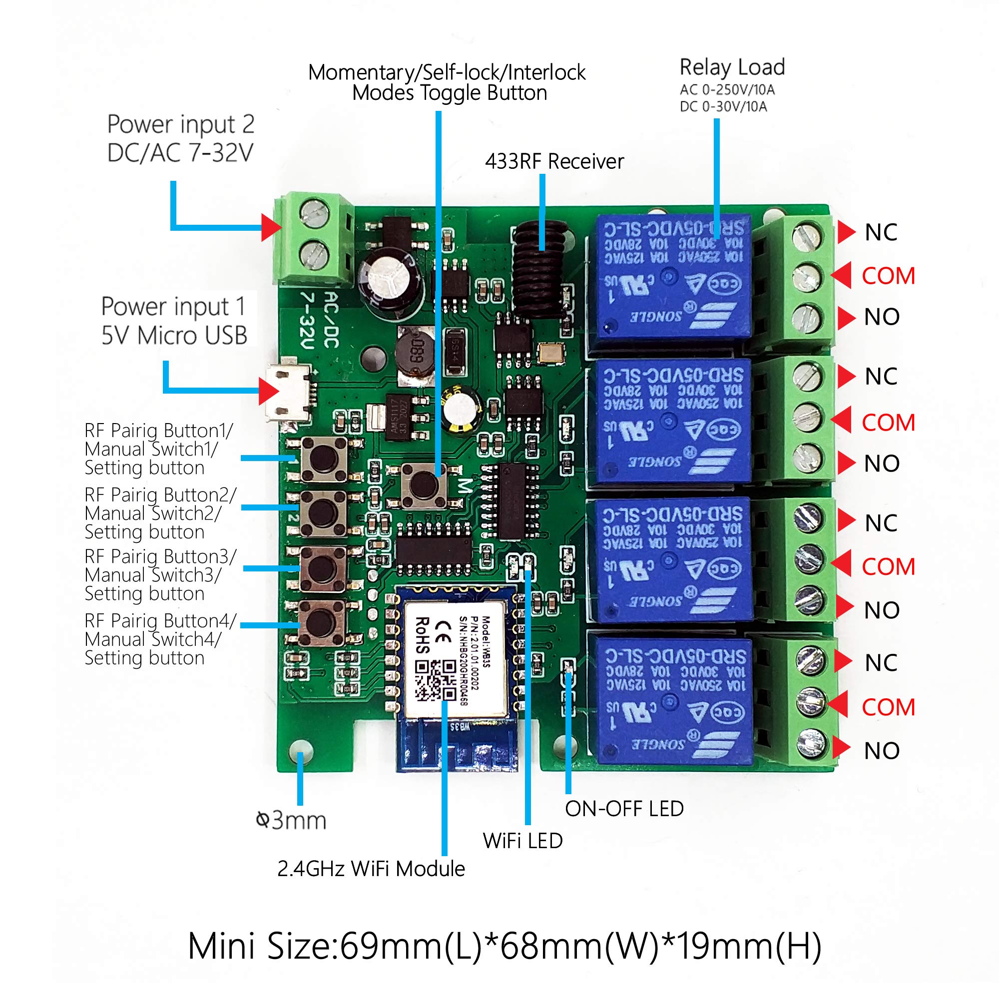 MODULO RELÈ WIFI 5V/12V ESP8266 Scheda Relè Controllo WiFi Per Arduino(4S) EUR 9,85 - IT - Foto 3