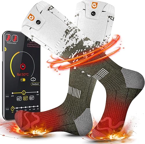 Calcetines térmicos para hombres y mujeres  OIGOGOI 5000mAh recargable calcetines eléctricos calentados calentadores de pies, 3 ajustes de