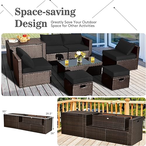 Miniatura 6 de Tangkula Patiojoy - Juego de muebles de patio de 8 piezas, juego de sofá modular de ratán PE para 6 personas con cubierta de agua, para jardín,
