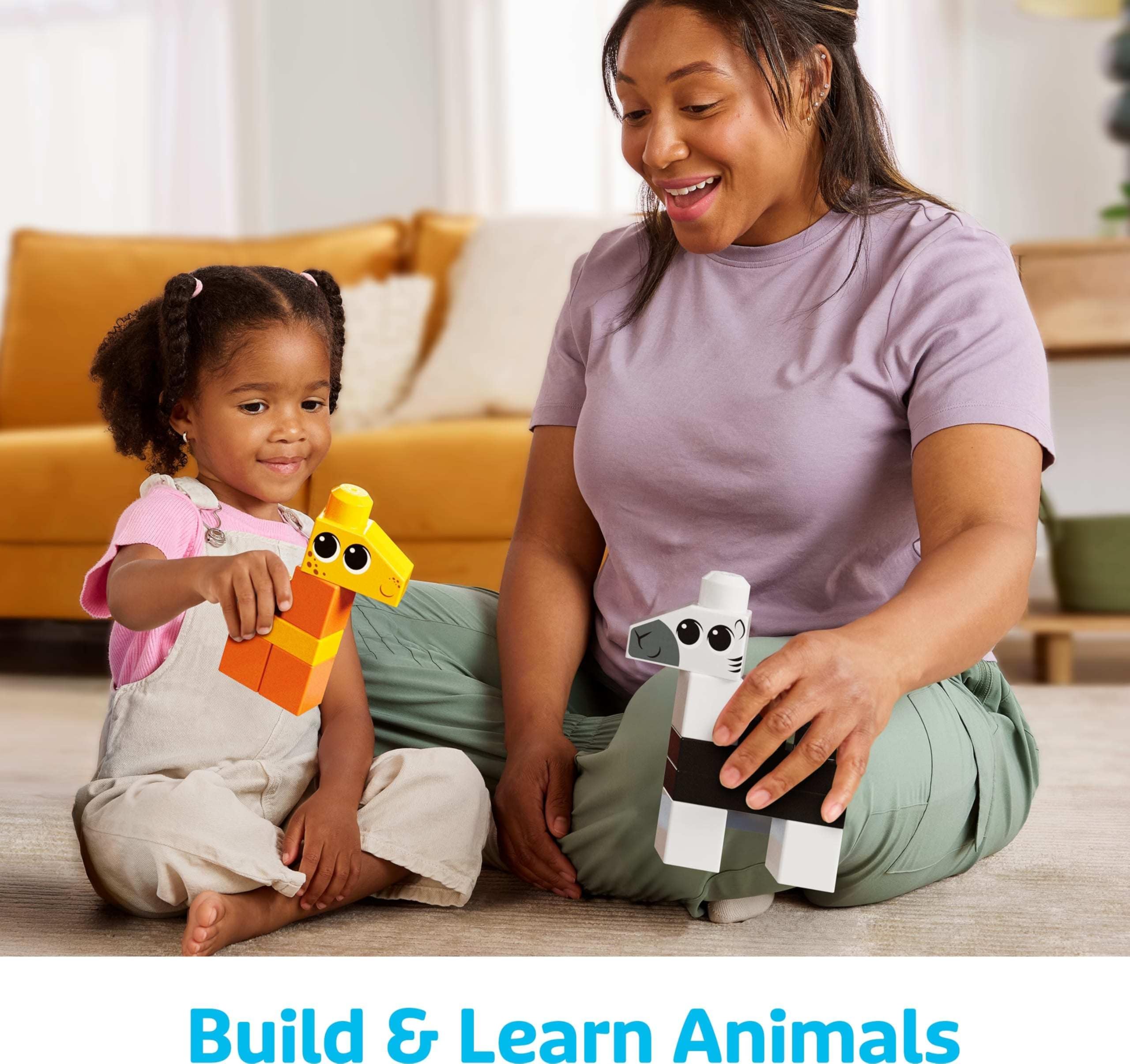 MEGA BLOKS Fisher-Price Klocki zwierzątka Zestaw klocków (250 elementów) oraz 1 torba wielokrotnego użytku, zabawka dla dzieci od 1 roku życia, JCF93