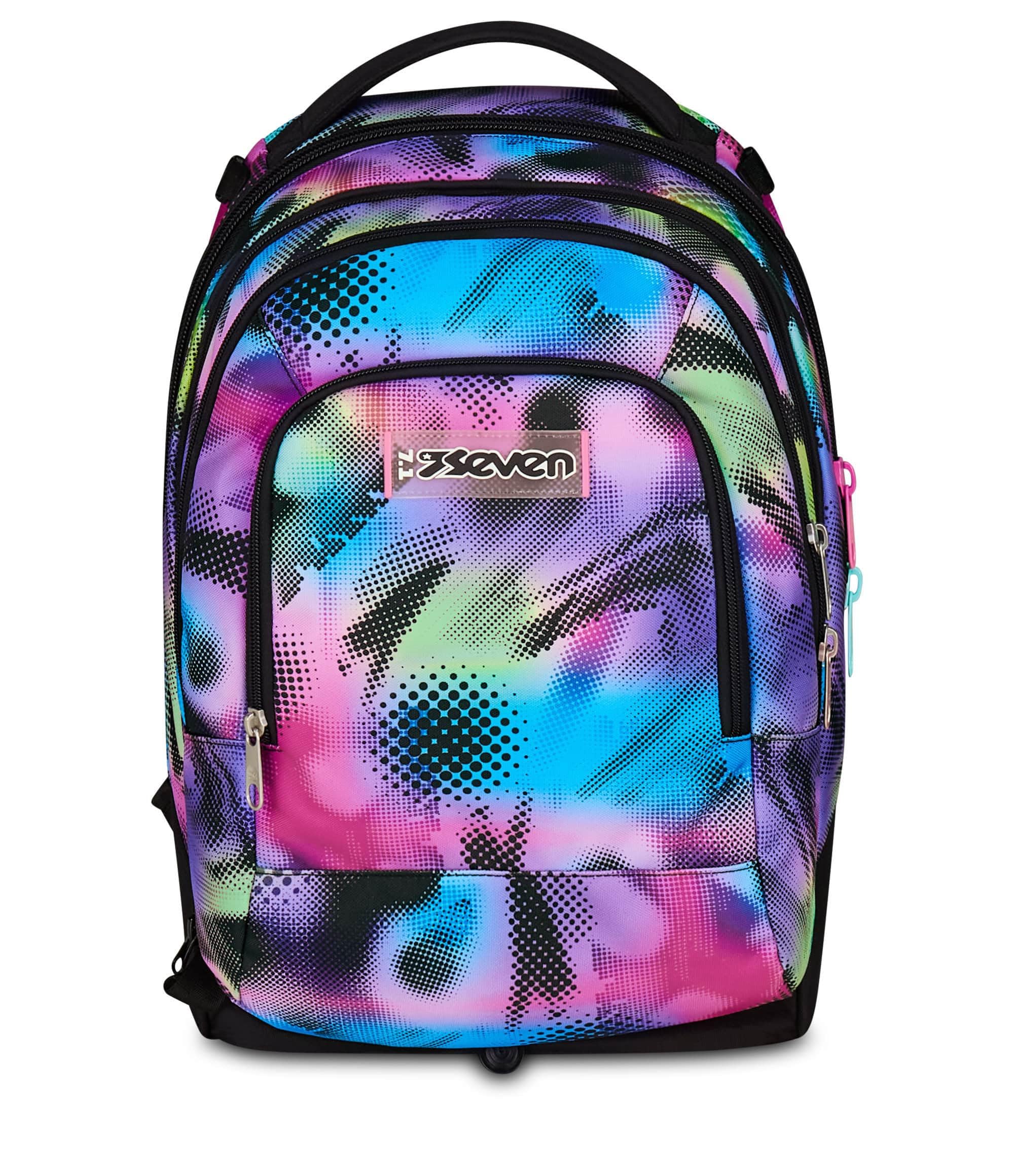 Seven Trolley Scuola Jack 3 Ruote Detach Write Down, Fucsia Azzurro, Zaino Con Carrello Sganciabile Da 37 Litri, Tasca Borraccia, Zainetto Staccabile, Multiuso e Spazioso, Per Scuola Elementare e