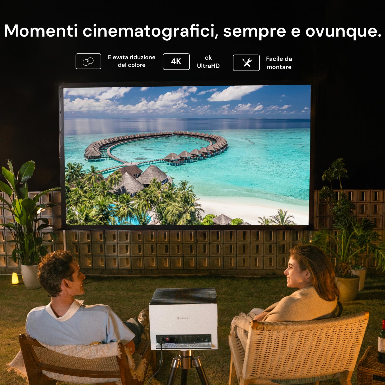 Valerion Schermo per proiettore da esterno da 150 pollici con supporto, installazione a 3 minuti, borsa per il trasporto con ruote, supporto UHD 4K/8K, autoportante, telaio in lega portatile, 16:9 HD