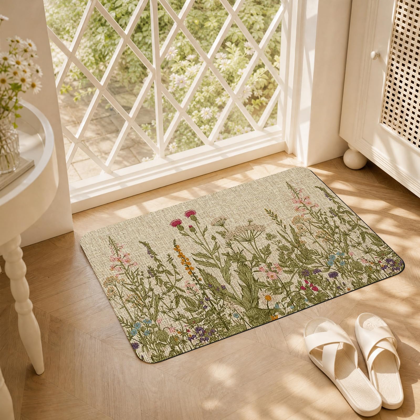 Bocguy Schmutzfangmatte Innen Außen,Fussmatte Waschbar, Wetterfest, rutschfest, Hochwertig Fußmatte Blumen Außen und Innen, Ästhetisch Outdoor Türmatte Haustür Schmutzfangmatte Teppich 40x60CM