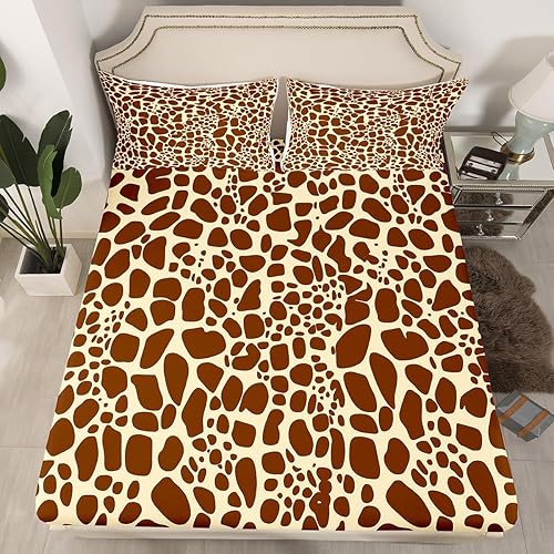 Erosebridal Sábana bajera ajustable con estampado de jirafa tamaño Queen para niños y hombres, diseño geométrico de jirafa marrón, juego de ropa de