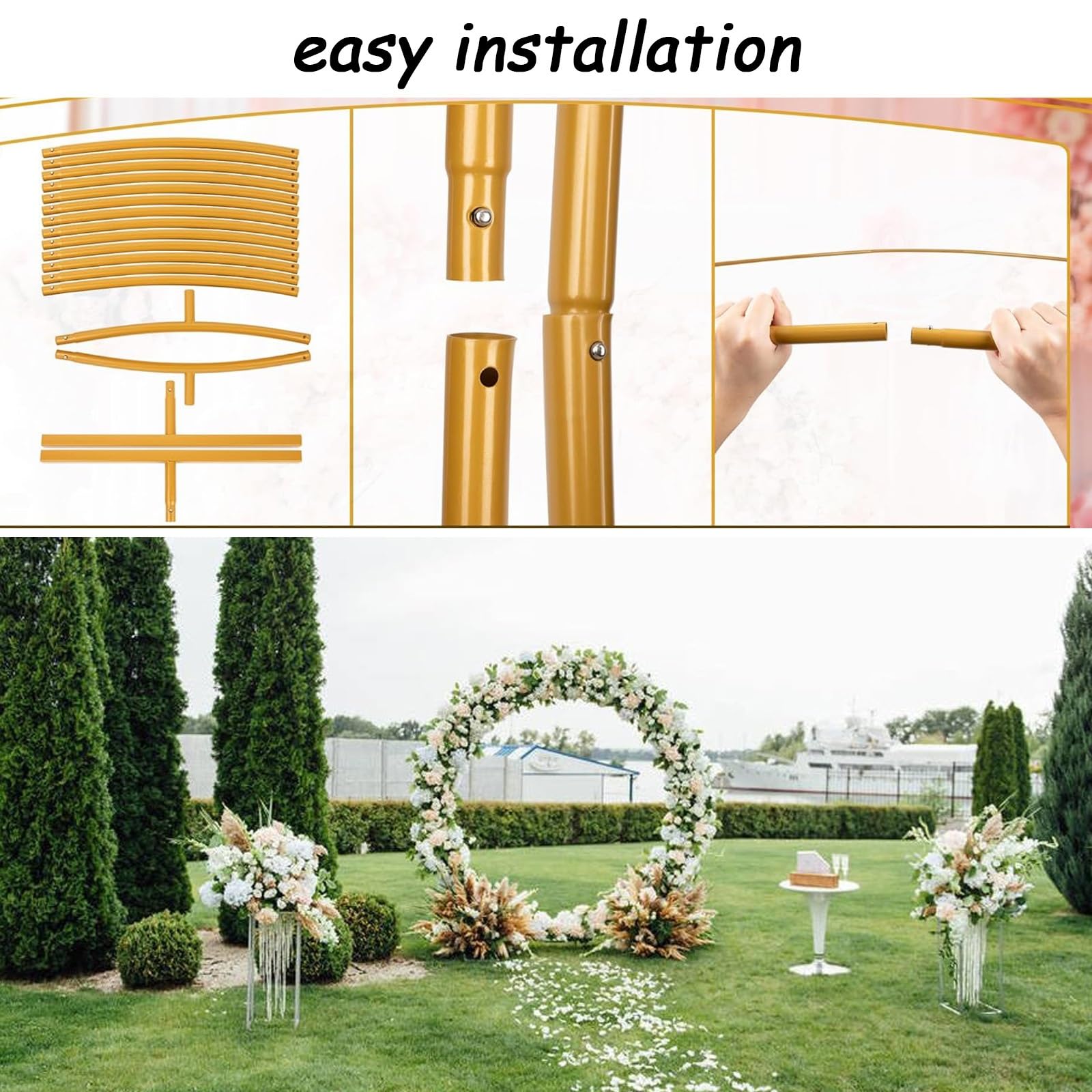 HJXGQJM Metalowy stojak na tło, złoty, ślubny, łukowy stojak na tło, ramka na łuk balonowy na ceremonię, wesele, przyjęcie, baby shower, dekoracja, duży łuk ślubny na ceremonię, biały, 100 cm