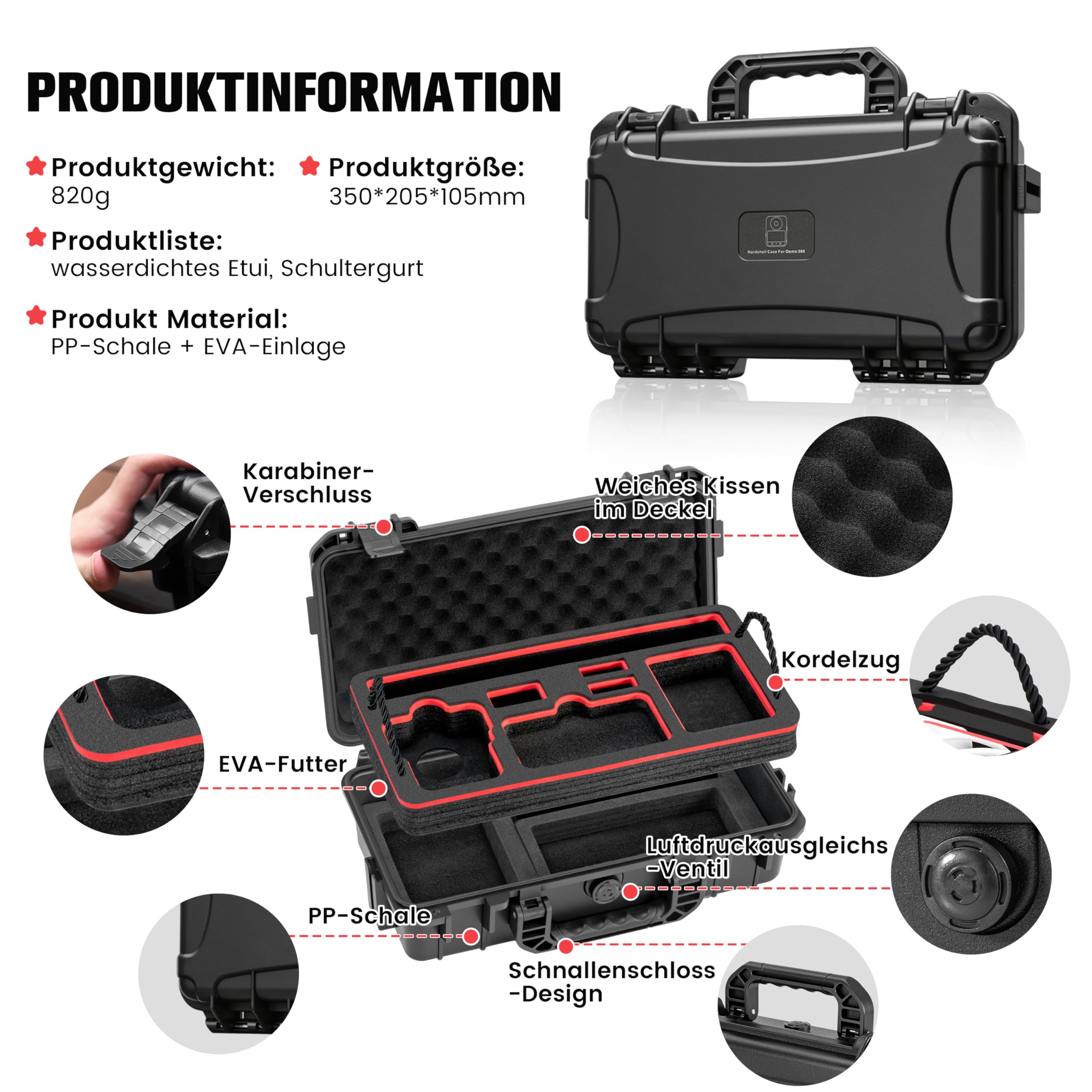STARTRC PHOTO Osmo 360 Wasserdichter Tasche,Doppelwandiger Koffer für DJI 360, Tragbarer Reisekoffer für DJI Osmo 360 Adventure Combo Zubehör