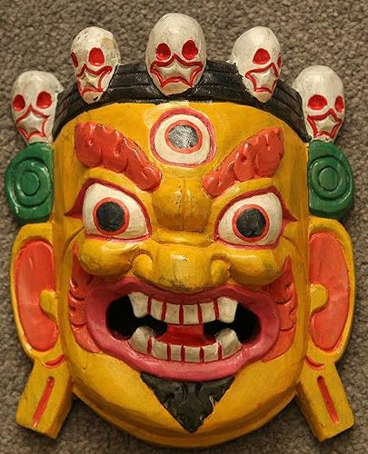Miniatura 1 de Himalayan Craft Escultura de pared Bhairab Máscara de madera para colgar en la pared Shiva Mahakala Kaal Bhairab Máscara de budismo para decoración