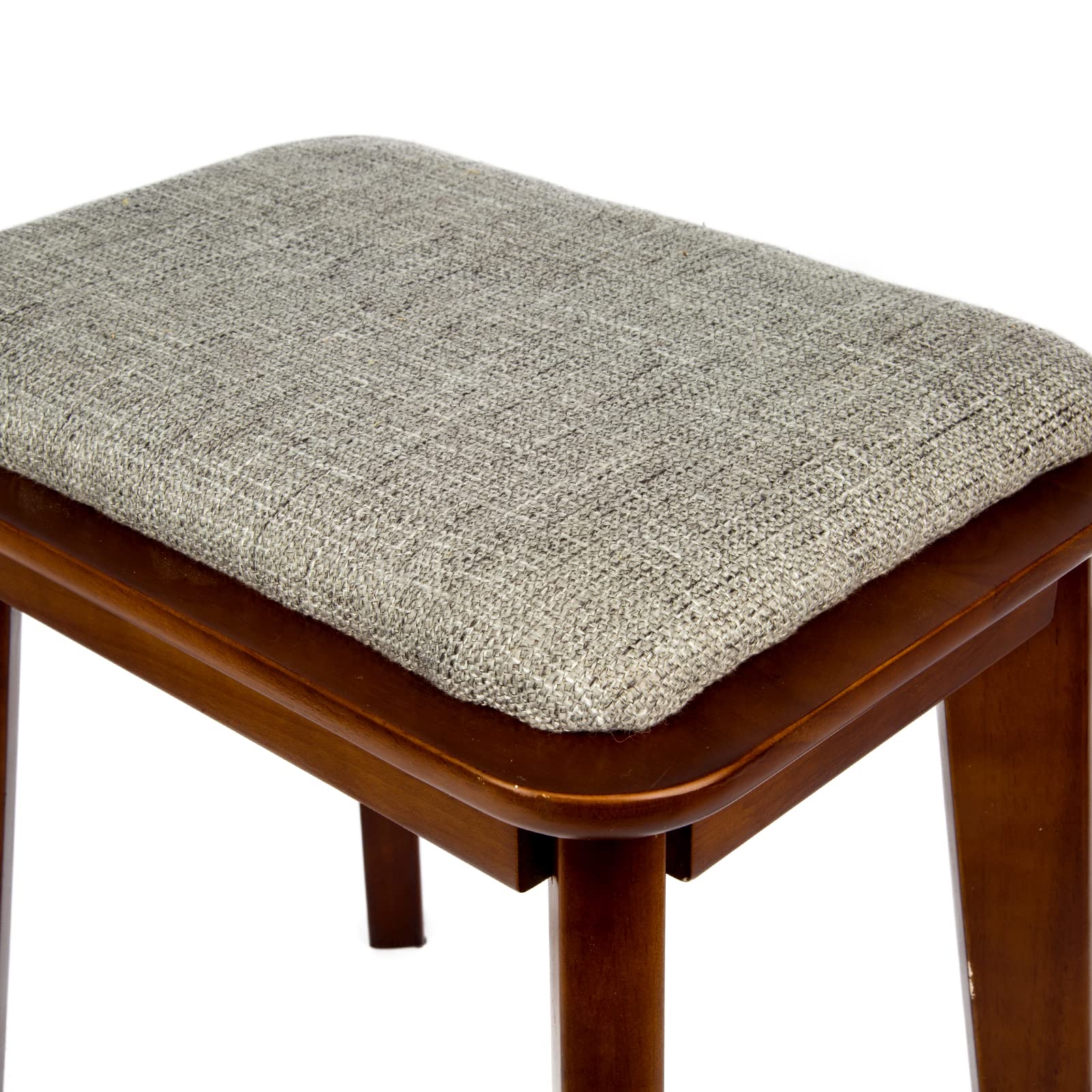 Vanity Stool, Walnut Framed Dark Grey Fabric Padded Cushioned Makeup Seat with Solid Wood Legs, Comfortable Small Dressing Piano Bench Easy Assembly Modern Chair