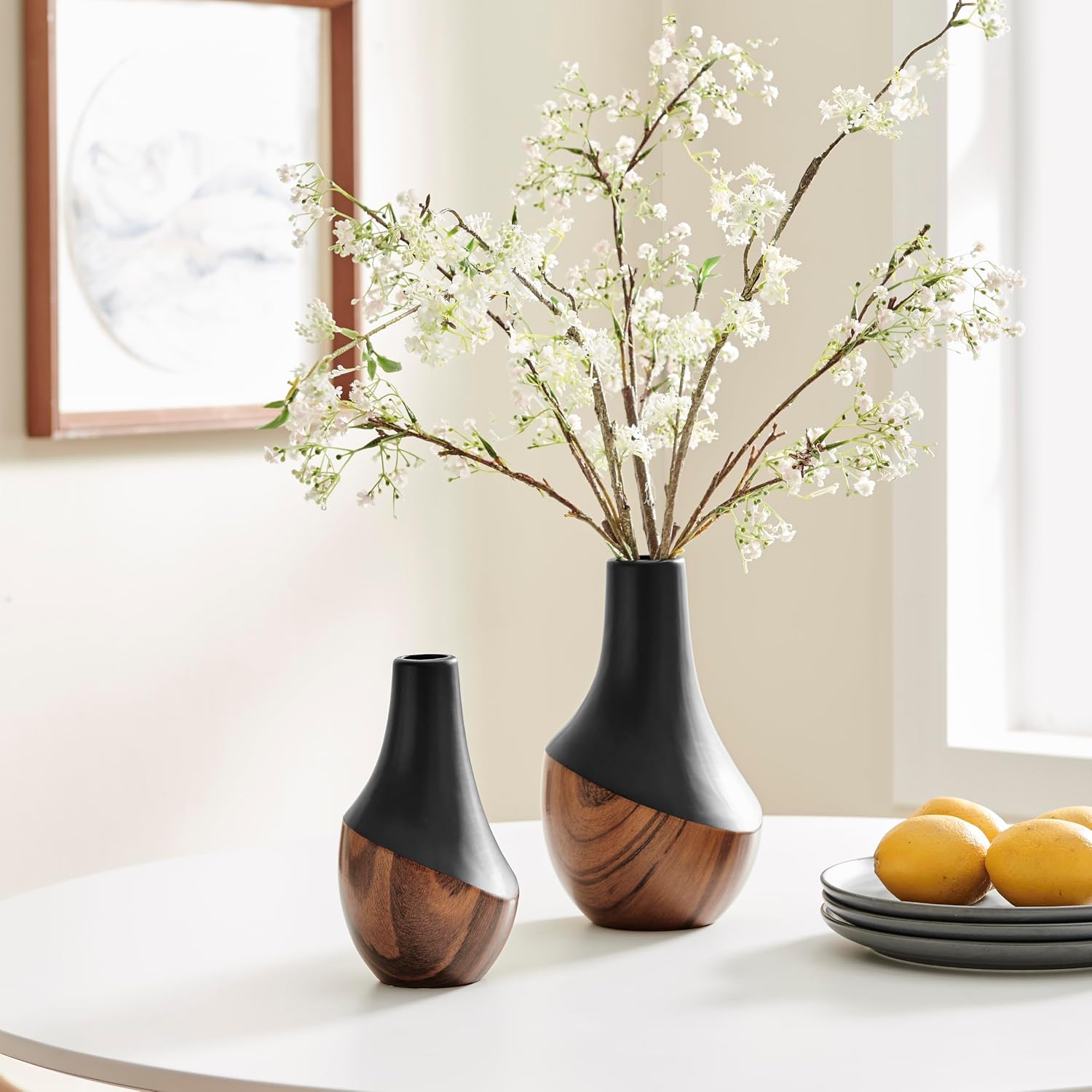 Milo Kalbas 2 Piece Gourd Modern Two Tone Tabletop Vase Set - Black and Walnut