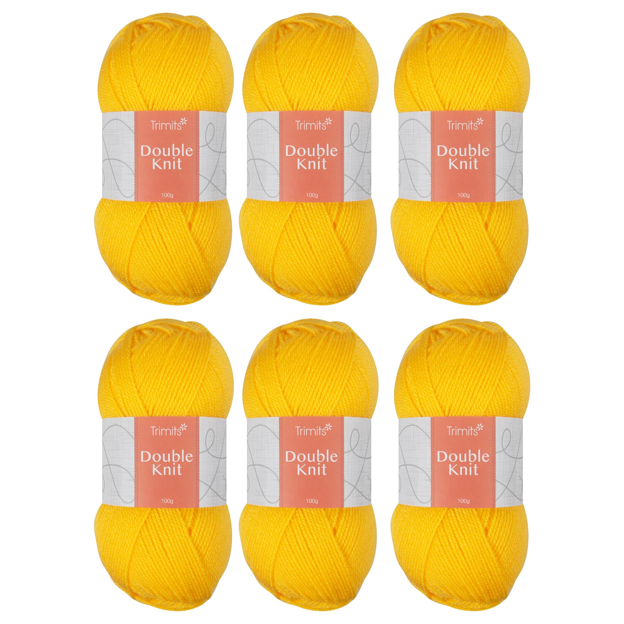 Trimits Double Knit Acrylic Yarn Wool for Knitting and Crochet - 6 x 100g (280 metres) - Soft Touch Easy Care Machine Washable DK Yarn, Oeko-TEX Certified Fibre, Yellow