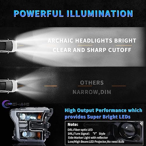 Miniatura 6 de Archaic Conjunto de faros delanteros LED compatible con Ford F150 Pickup 2015-2017 XL, XLT, Lariat, King Ranch, Platinum, Limited y Ford F150 Raptor