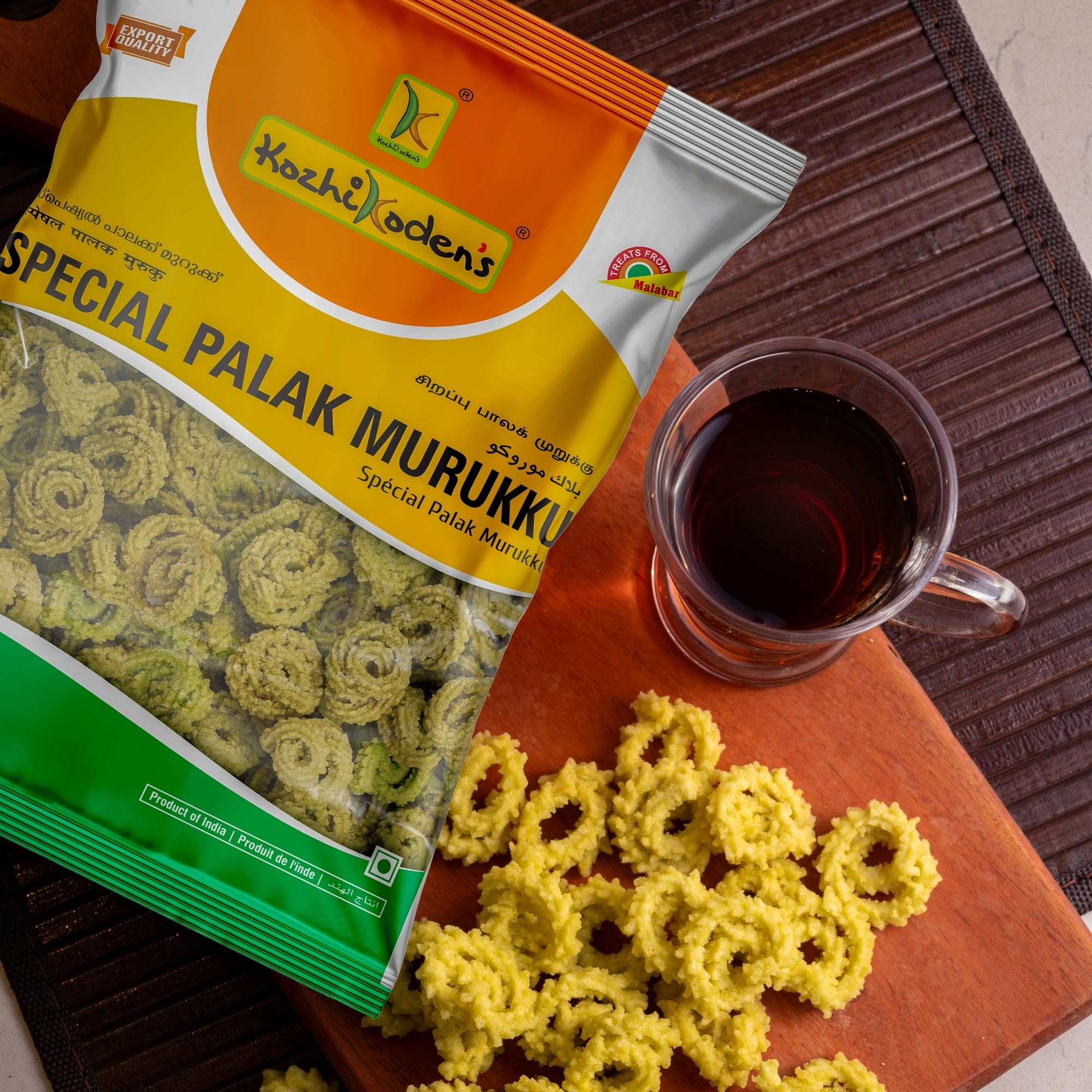 KOZHIKODEN'S Palak Murukku | Crispy Spinach Chakli | 400g (Pack of 2 x 200g) | Tea Time Snack | Crunchy Rice Snack with Lentils & Spices | Traditional Kerala Murukku - Image 2 thumbnail