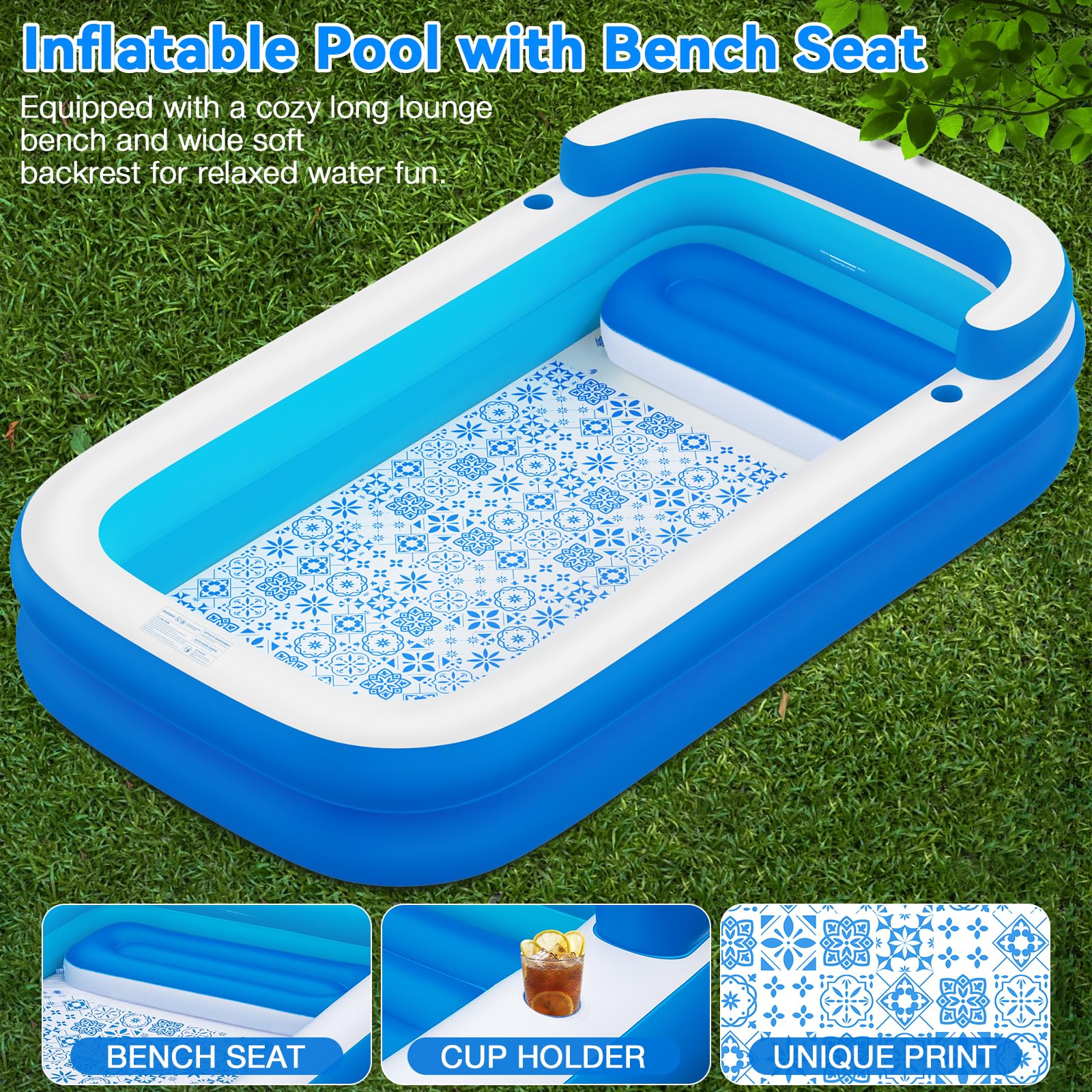 Piscina gonfiabile extra large con pompa a sedili, 304,8 x 215,9 x 66 cm, spessa e resistente, piscina per adulti, piscina gonfiabile per cortile, giardino, feste estive in acqua | Piscina, 160