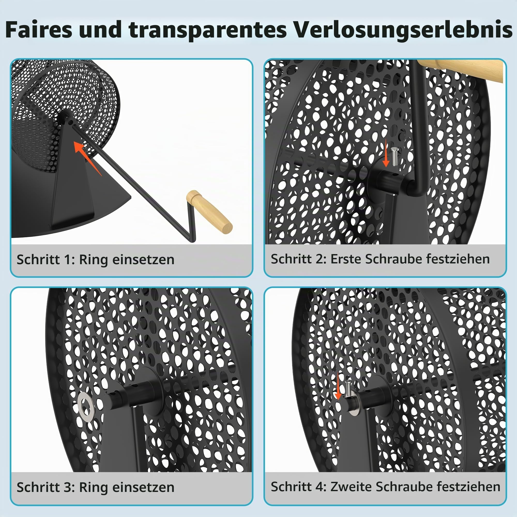 Orionstar Tombola-Trommel Metall-Lotterie-Spinner für Tickets, mittlere Größe mit Holzgriff, fasst 2500 Lose, Schwarz