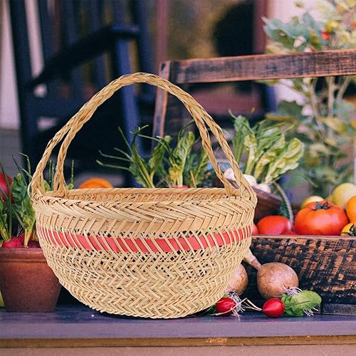 Miniatura 3 de ABOOFAN Cesta portátil de cosecha de jardín, cesta de almacenamiento de alambre con mango de bambú, cesta de almacenamiento tejida a mano, cesta de
