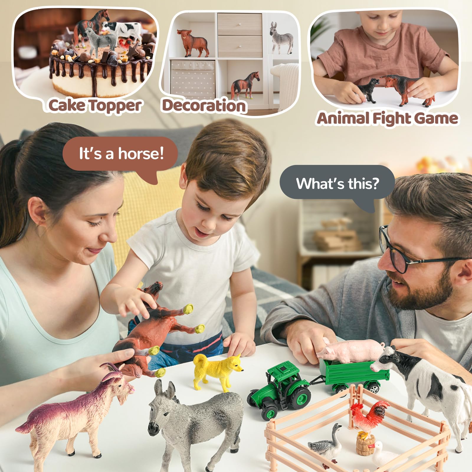 KNASON Farm Animals Toys for Kids,23PCS Farm Toys Set including Realistic Animal Figures,Tractor Trailer Truck Toy and Assemble Fence,Educational Farmyard Play Sets for Kids Toddler 3 4 5 Years Olds - Image 4