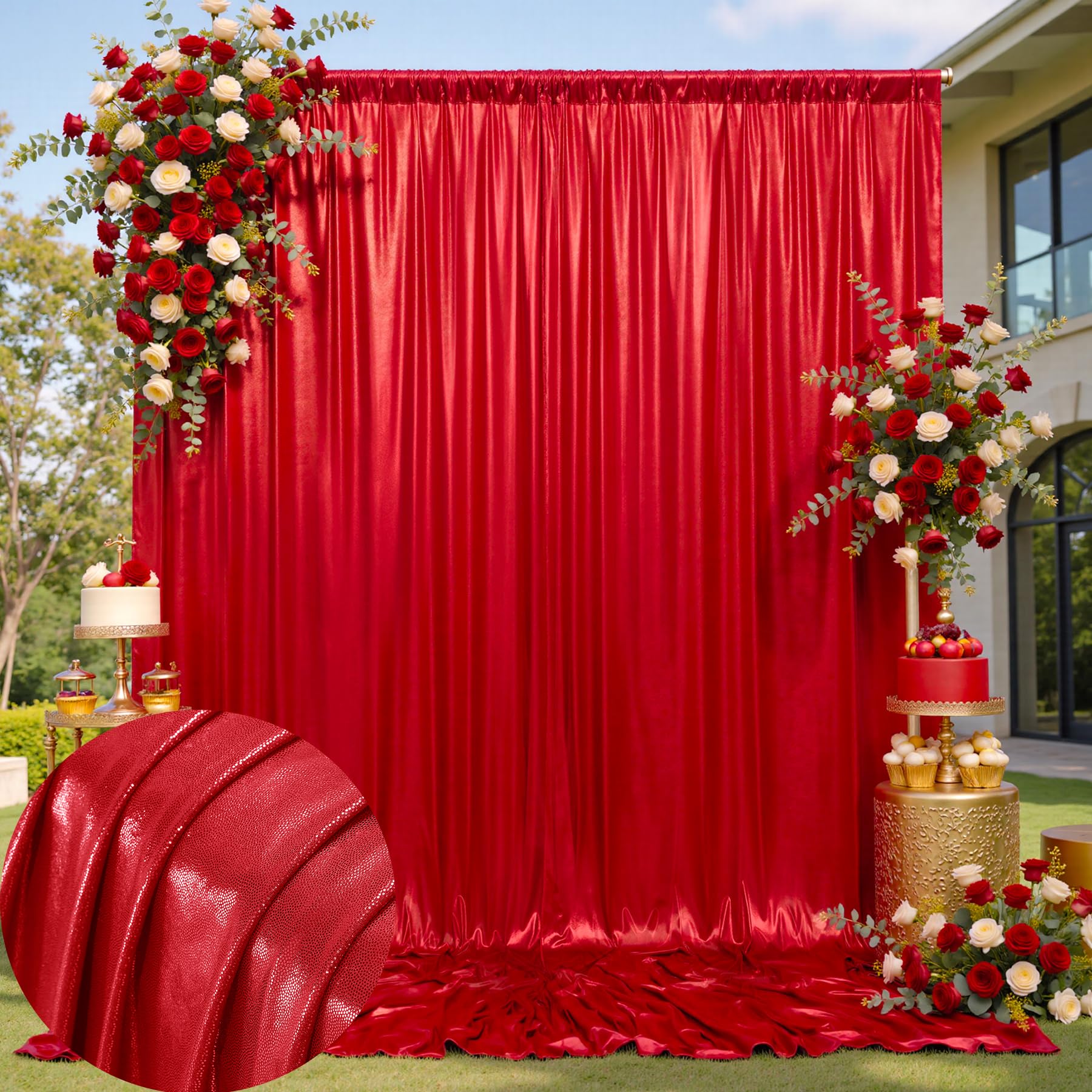 10x10ft Wrinkle Free Red Sequin Backdrop Curtain for Wedding Parties