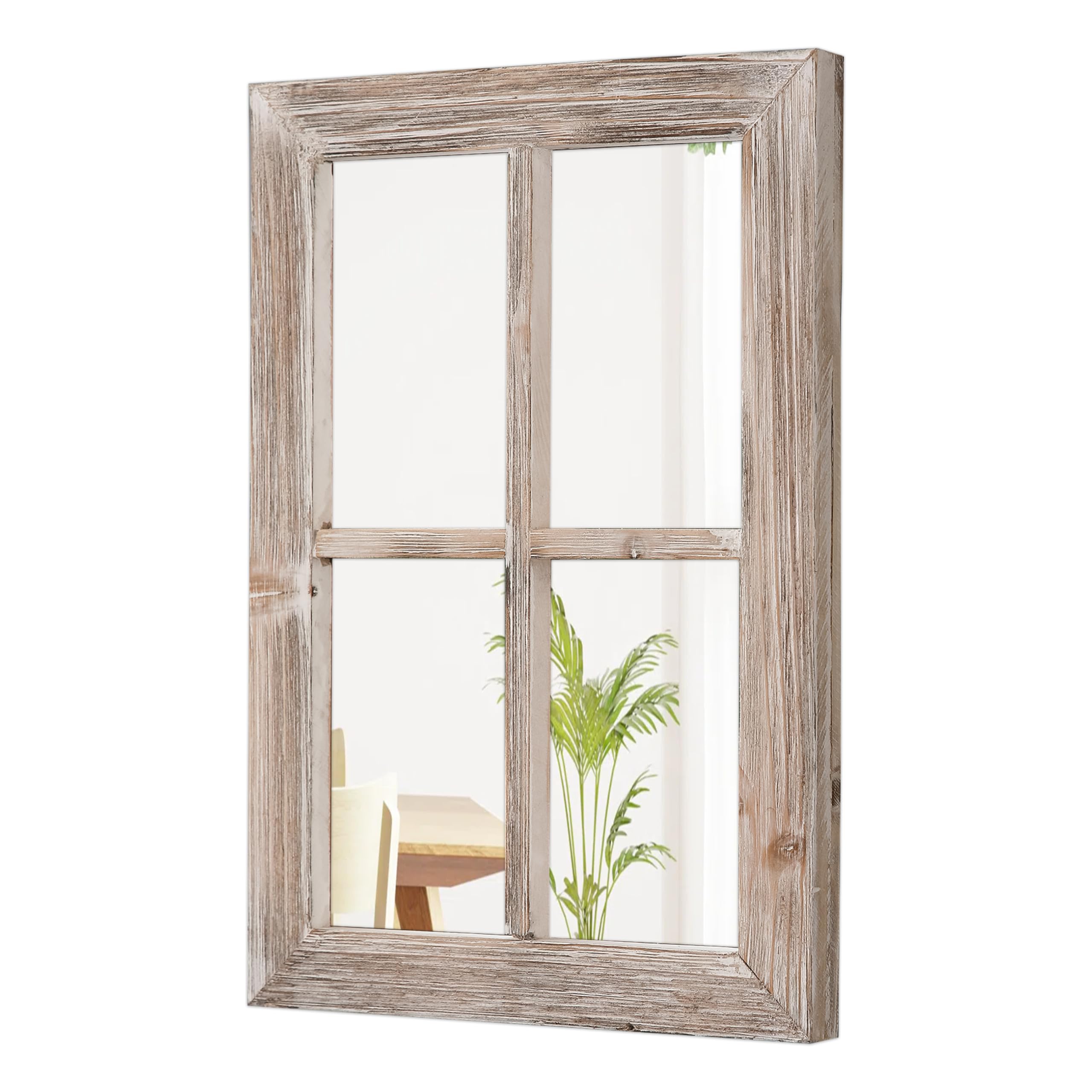 Sintosin Farmhouse Small Window Mirrors for Wall Decor 11 X 16 Inch, Hanging Distressed Wood Frame Rustic Rectangular Mirror, Shabby Chic Window Pane Mirrors for Living Room Entryway Christmas