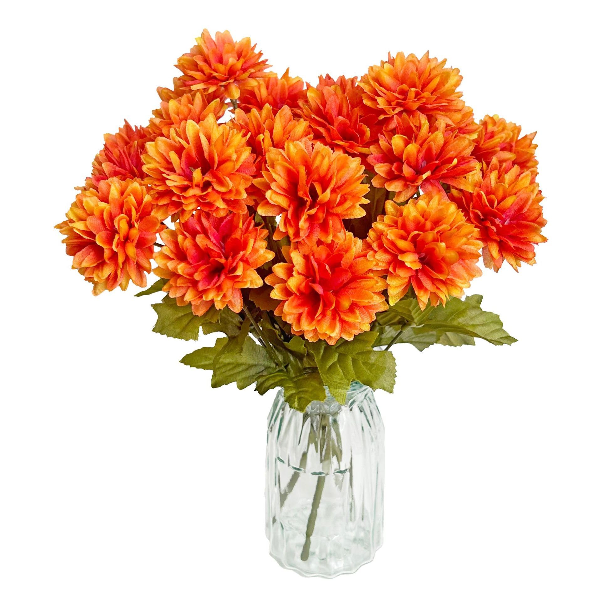 PetalUp Artificial Orange Chrysanthemums Flowers for Fall