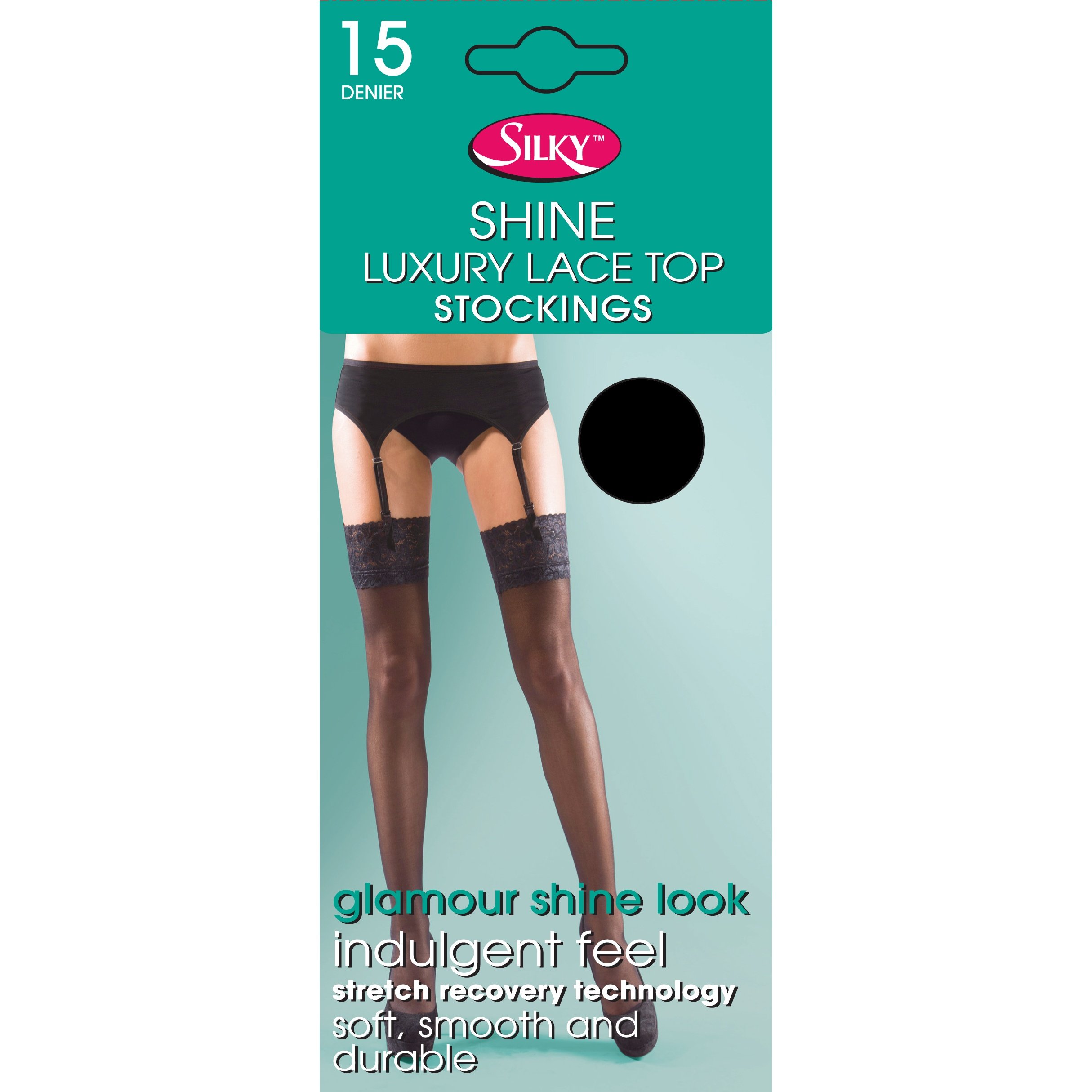 Silky Women's Black / Shine Lace Stockings (1 Pair) (Medium (5Ft-5Ft8”)) (Black)