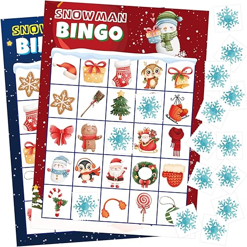 ceiba tree Tarjetas de bingo de Navidad, juego de bingo de muñeco de nieve para niños, 24 jugadores, actividades de aula de vacaciones, suministros