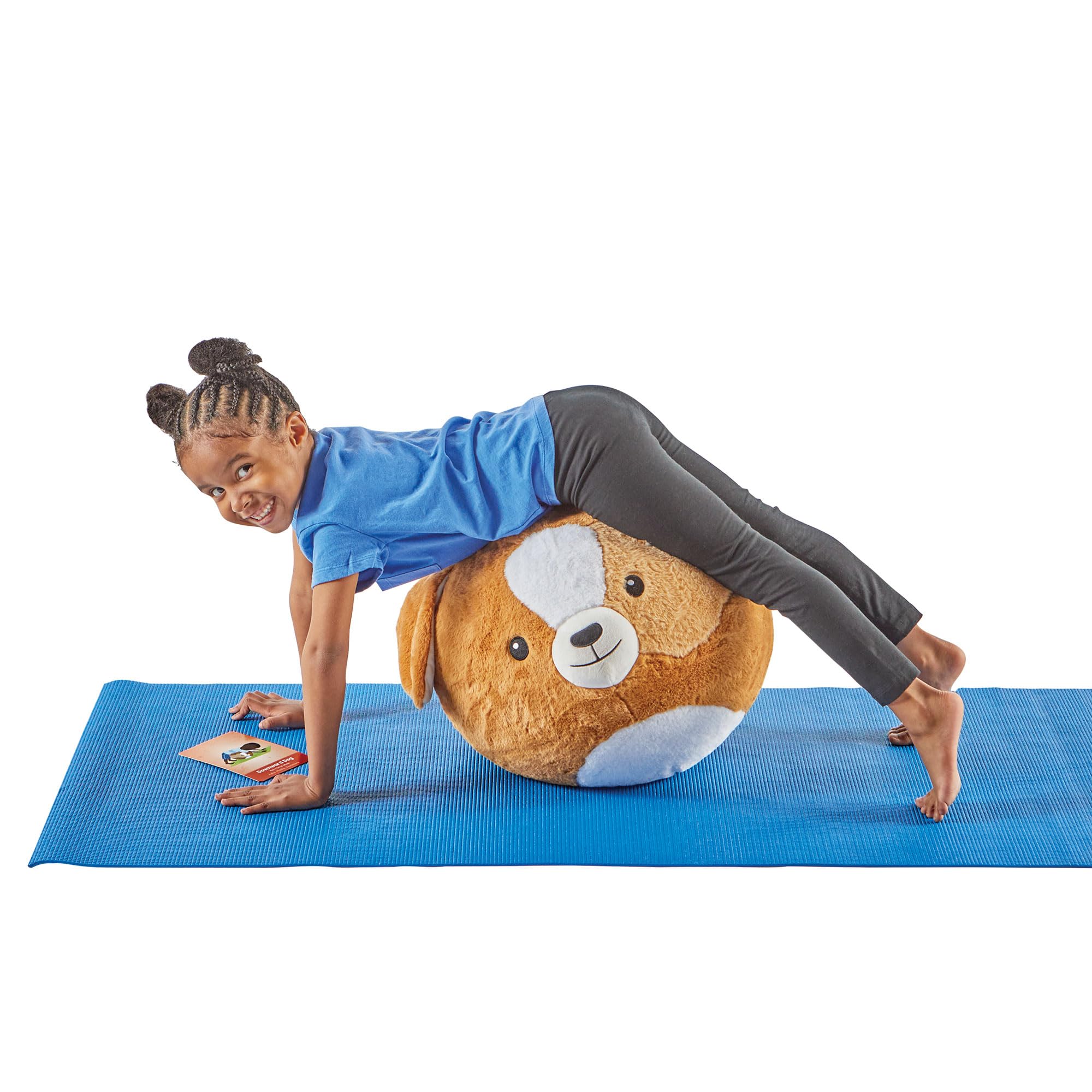 Learning Resources Yoga Ball Buddy con BubblePlush Perro, Pelota de Yoga para Niños Desde 3 Años, Juego de Yoga para Equilibrio y Movimiento, con 12 Tarjetas de Yoga y Bomba Incluida