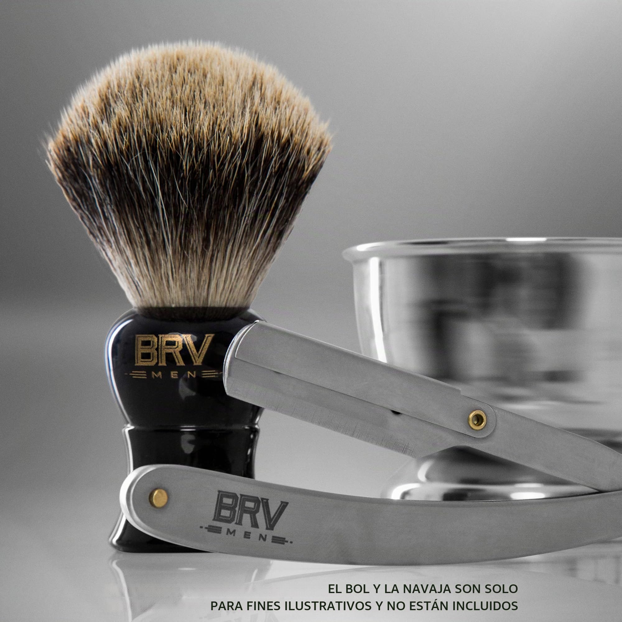 BRV MEN Brocha De Afeitar Grande - Pelo De Tejón Puro - Brocha De Tejón - Abundante Espuma - Brocha De Afeitar - Usar Con Doble - Cerdas De Tejón Genuinas - Negro