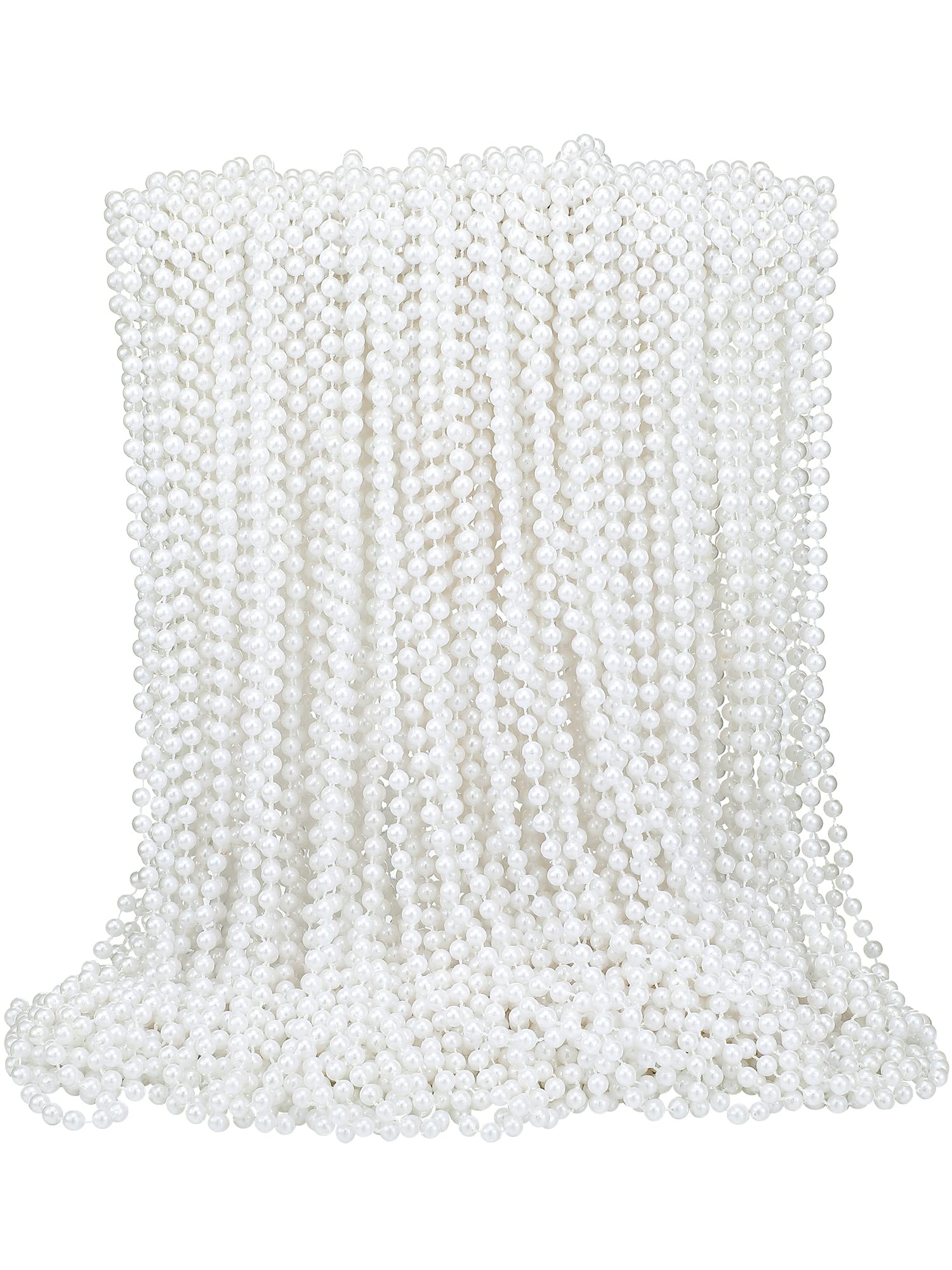 Yaomiao 150 Pcs Pearl Necklaces Bulk White Faux Beaded Necklace Women Men for 1920s Party Tea Party Bridal Shower Masquerade Flapper Decoration, 0.28 Inch, plastic and thread, No Gemstone