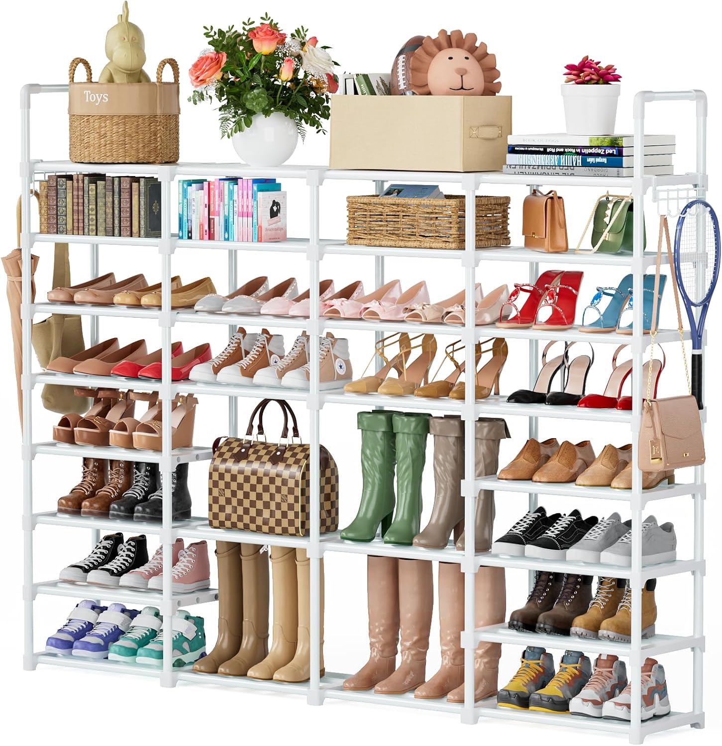 Mavivegue 8 Tiers Large Shoe Rack, Tall Metal Shoe Organizer, 50-55 Pairs Boots and Shoe Storage Shelf, Large Stackable Shoe Rack for Entryway, Closet, Garage, Bedroom, Cloakroom -White