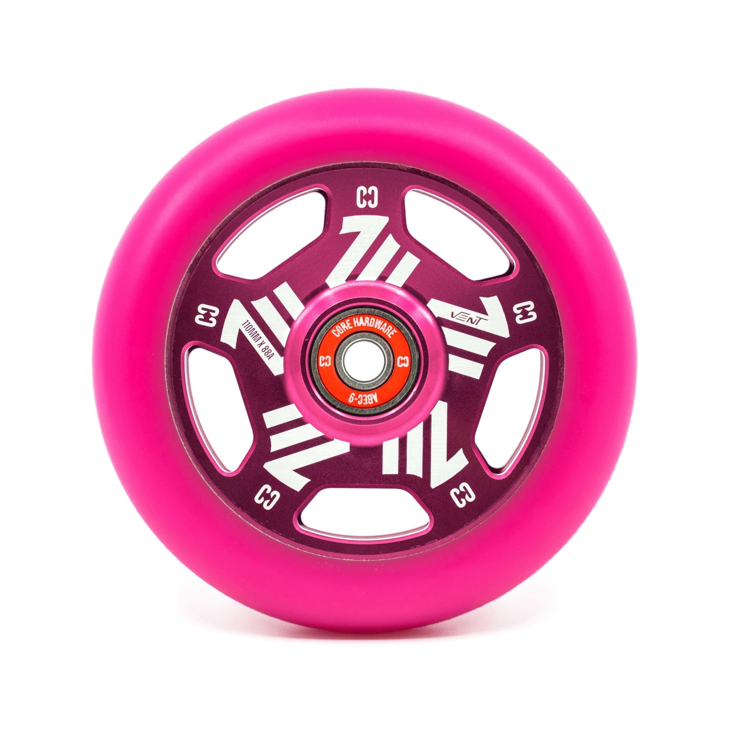 CORE Vent Stunt Scooter wheels - 110mm Spoked Ultra Light Wheel with ABEC 9 Bearings Alloy Core wheel (Replacement Pro Scooter Wheels) - Pink