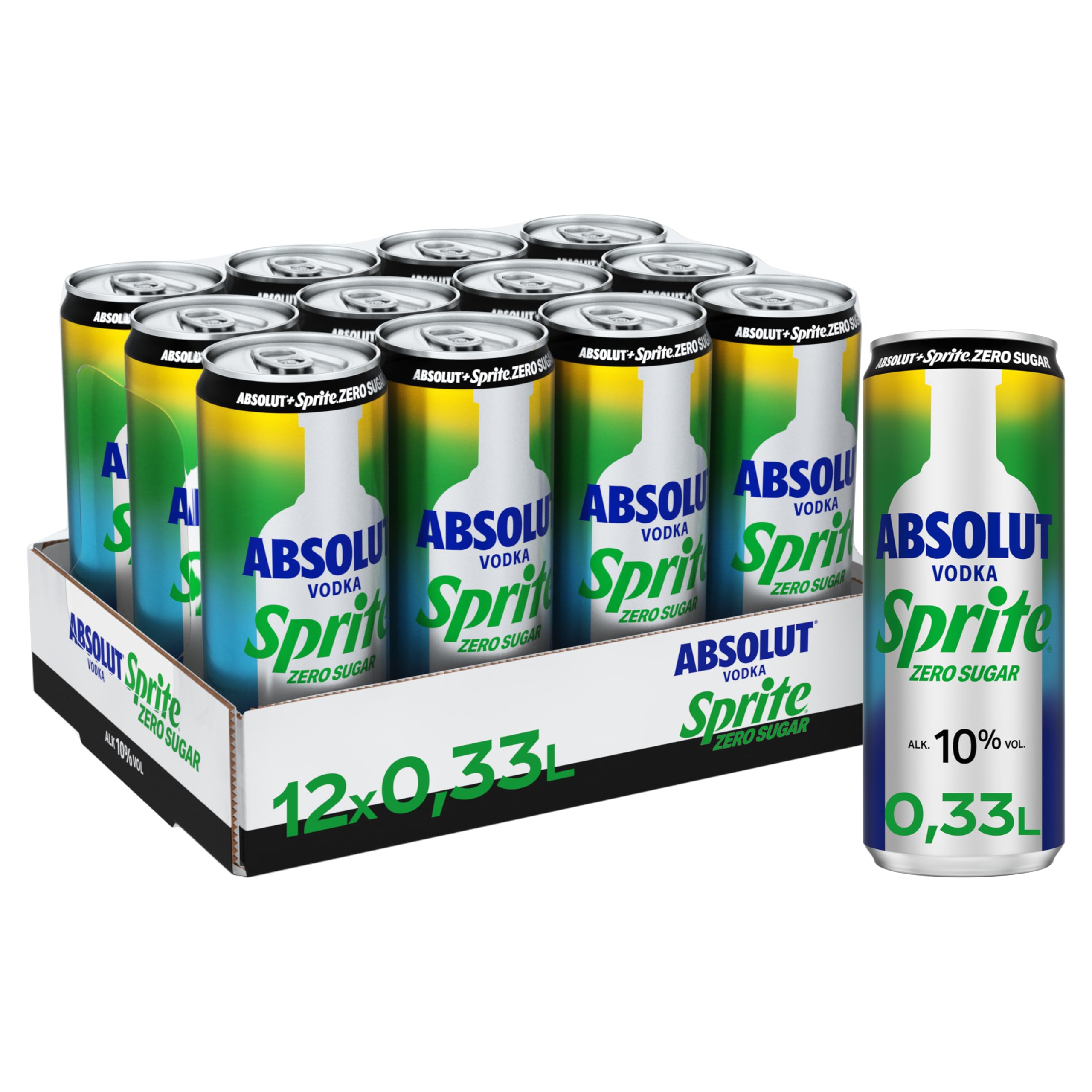 Absolut Vodka Sprite Zero Zitrone-Limette - alkoholhaltiges Mixgetränk ohne Zucker aus Wodka und erfrischendem Zitronen-Limetten-Geschmack in stylischen Einweg Dosen (12 x 250 ml)