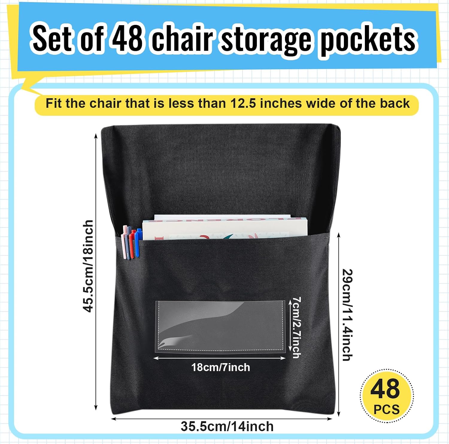 chair pockets for classroom chairback pocket chart 14 x 18 inch desk organizer pocket chair bag for seat school classroom(classic,black,48 pcs) classic black 48