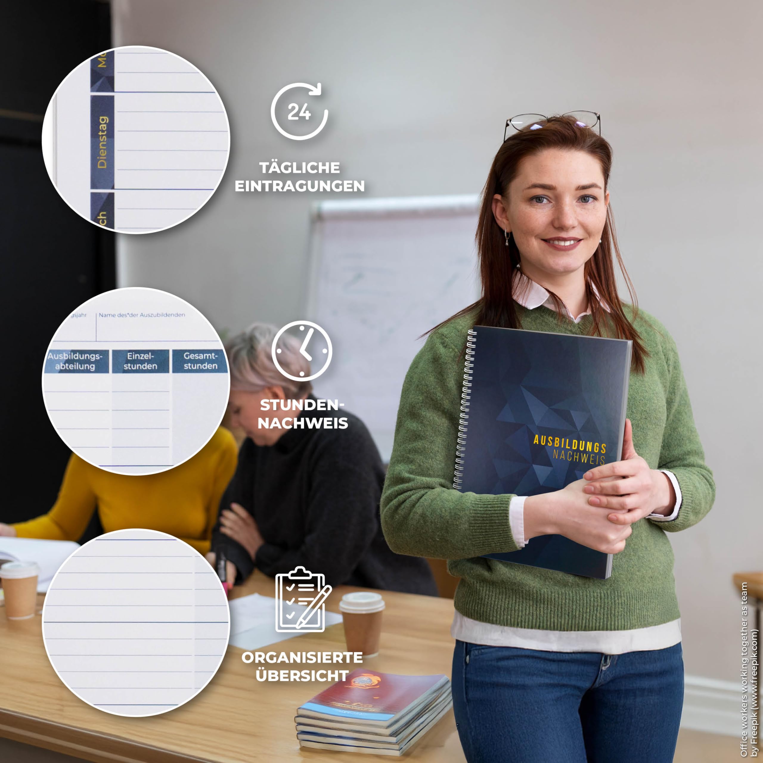 1 Premium Ausbildungsnachweis äußerst stabiles Hardcover Berichtsheft Ausbildung, DIN A4, 53 Wochen, extra dicke Seiten, Ausbildungsheft für IHK, Handwerk abheftbar in Ordner