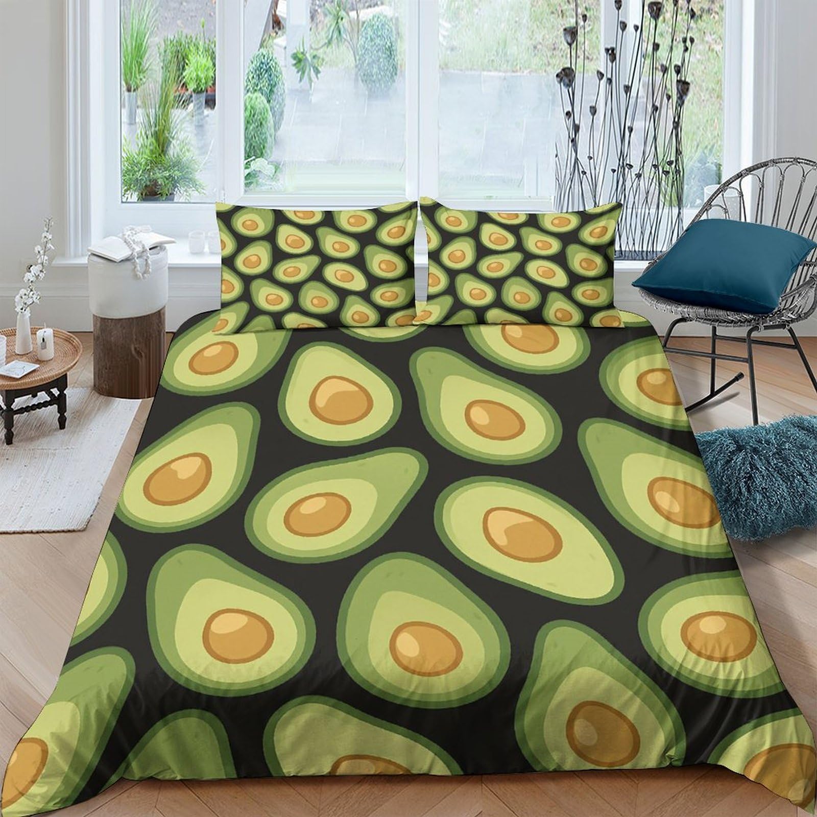 GPLZQXKJNH 3D Printed Avocado Pattern Duvet Cover Set Microfiber Soft Breathable Fruit Bedding Set with 2 Pillowcases for Bedroom Home Single（135x200cm）