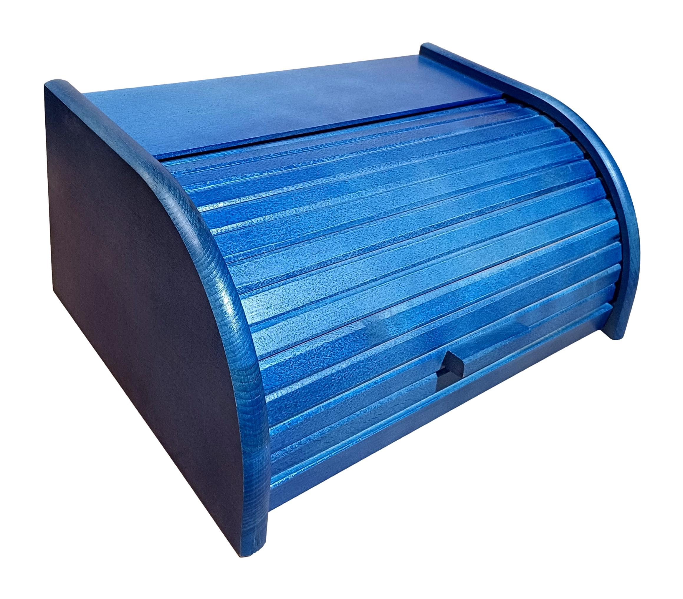 Boîte à pain en bois - Avec couvercle coulissant, Bois dense, bleu, Taille L