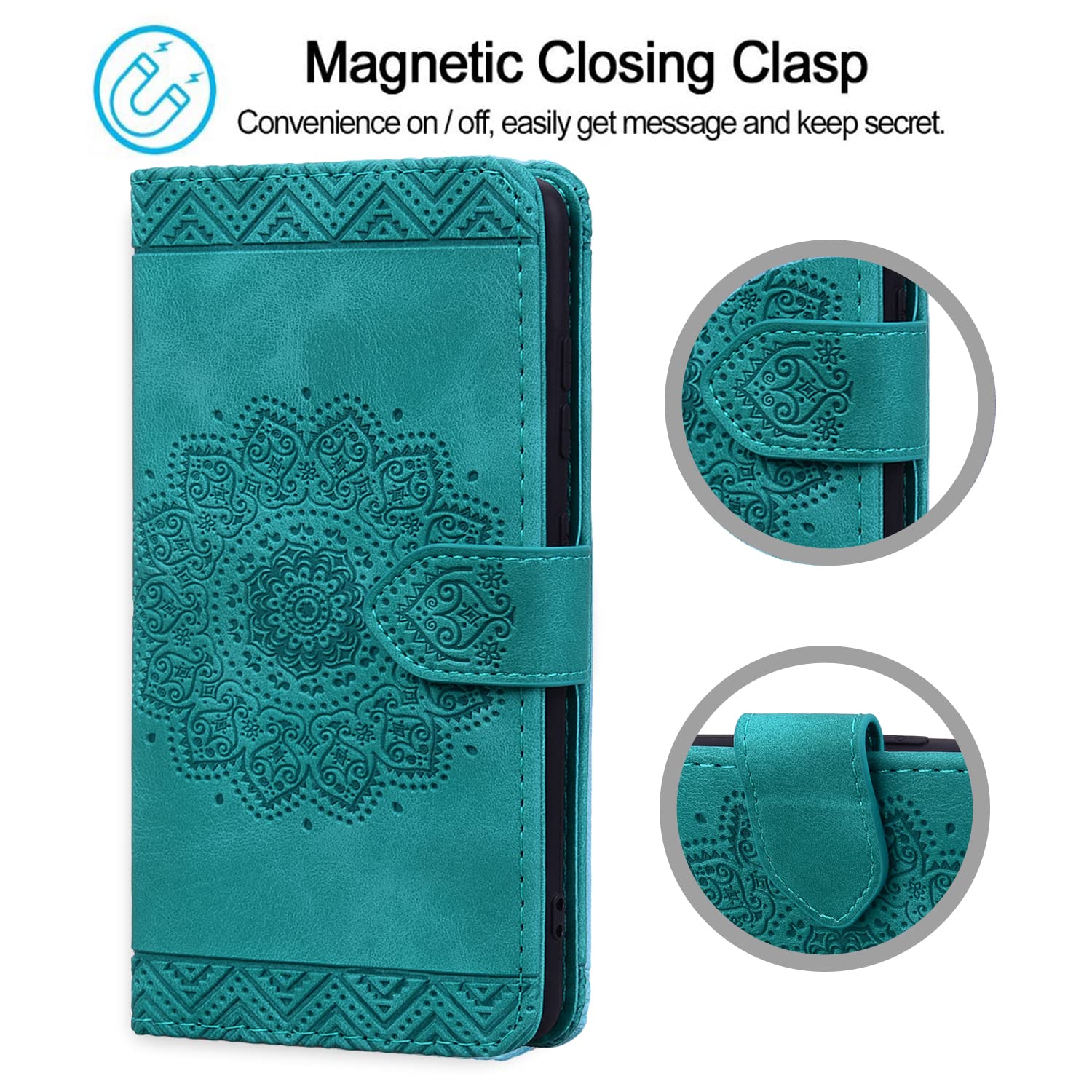 Rosbtib Case for iPhone 16 Pro Max Case Mandala Embossed Leather Case with Magnetic Closure Stand Function Card Slots Cover for iPhone 16 Pro Max 6.9 inch 2024 - Image 4