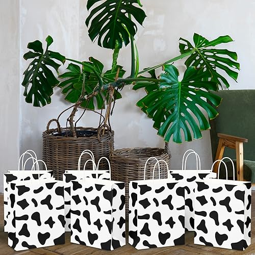 Miniatura 6 de ECOHOLA Bolsas de regalo de fiesta con estampado de vaca con asas, 16 bolsas de regalo de animales de safari de selva, estampado de animales para