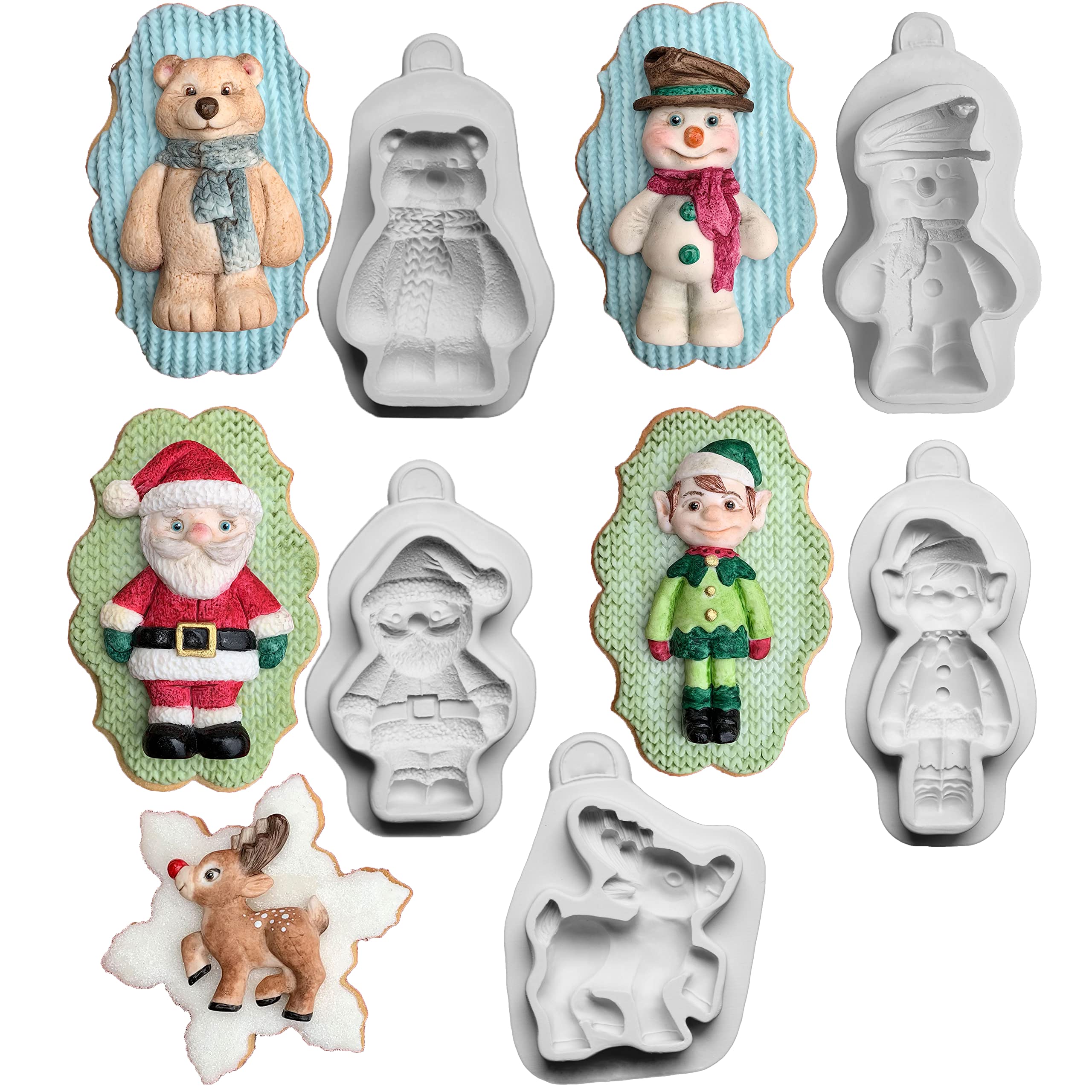 ZHUOJIE Santa Series Reindeer & Elf & Polar Bear Silicone Mold Fondant Cake Decor Tool Gumpaste Sugarcraft Chocolate Forms Bakeware Tool 5Pcs Set