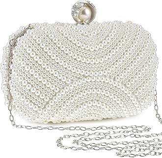 Xuhal Pearl Clutch Purse Women Evening Bag Beaded Handbag Artificial Pearl Bride Purse with Chain for Wedding 1920s Party