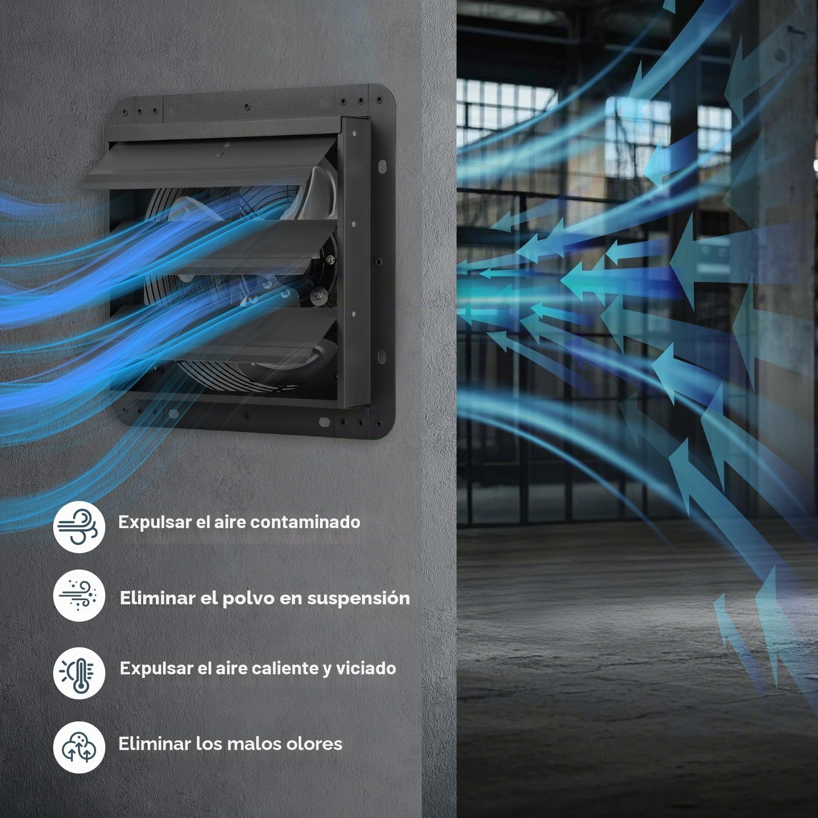 MISTRO Ventilador Extractor de Aire 250mm Ventilador Industrial de Pared con Persiana de Gravedad Automática, Extractor con Regulador de Velocidad Integrado para Garaje, Invernadero y Sótano